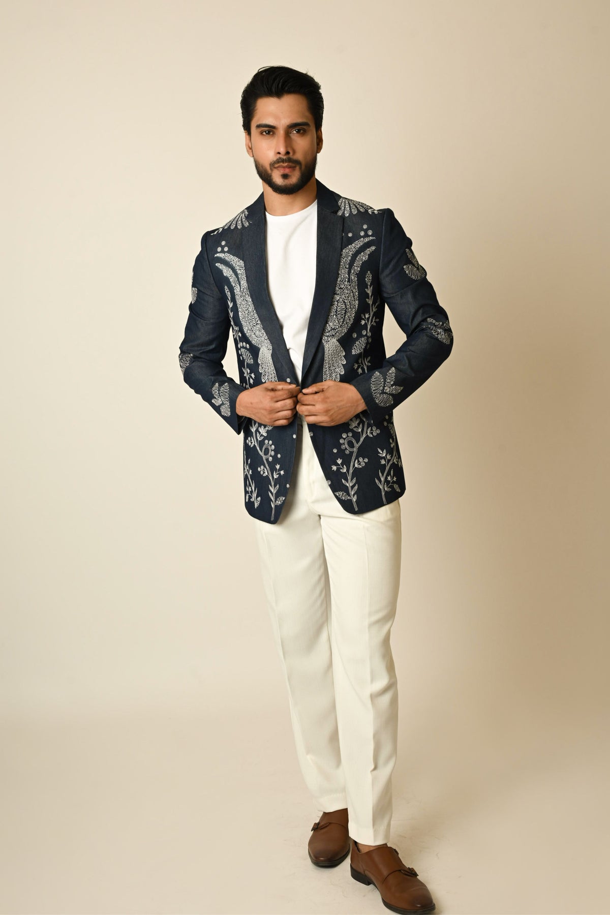 Denim Embroidered Blazer