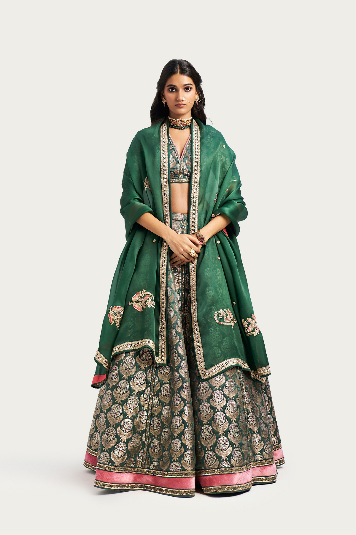 Mille fleur jade lehenga set