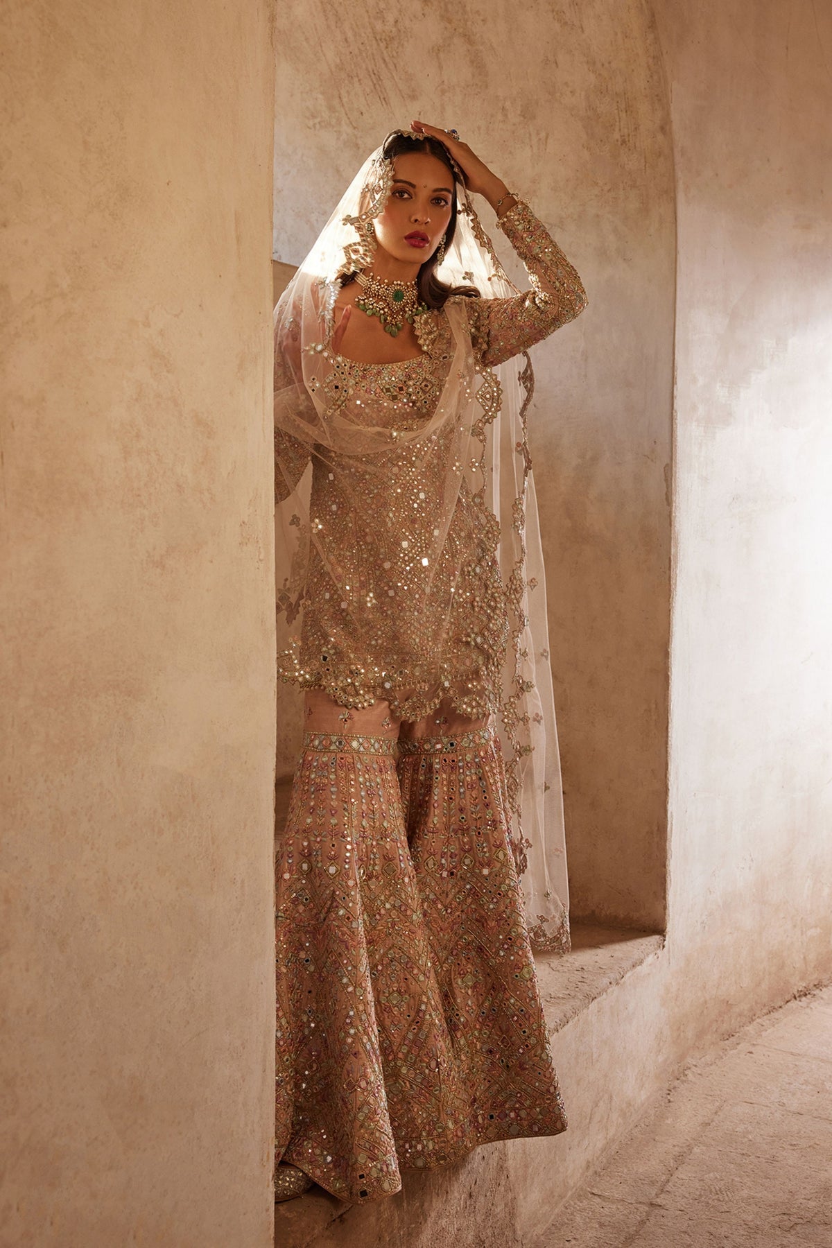 Pink Full Sleeve Bridal Gharara Set