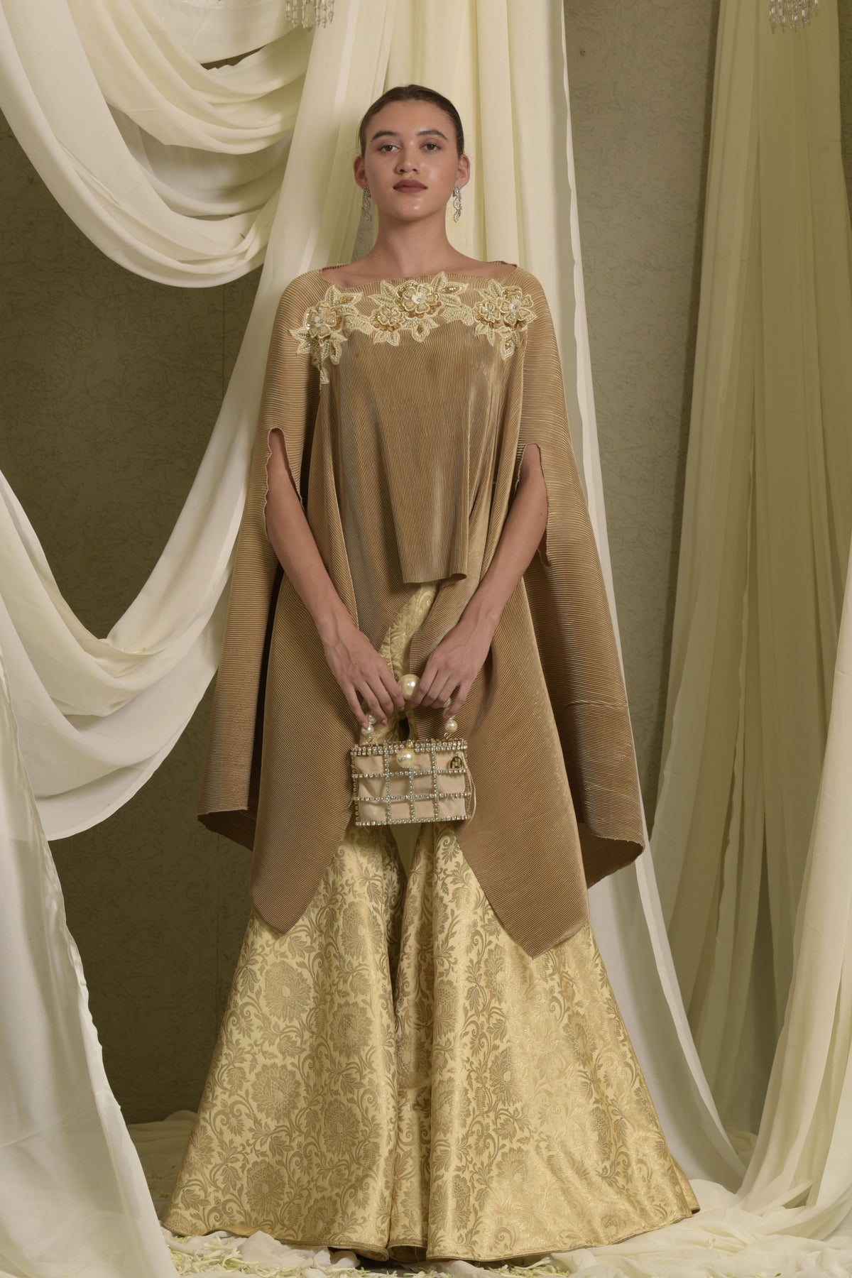 Gold Divine Embroidered Cape Set