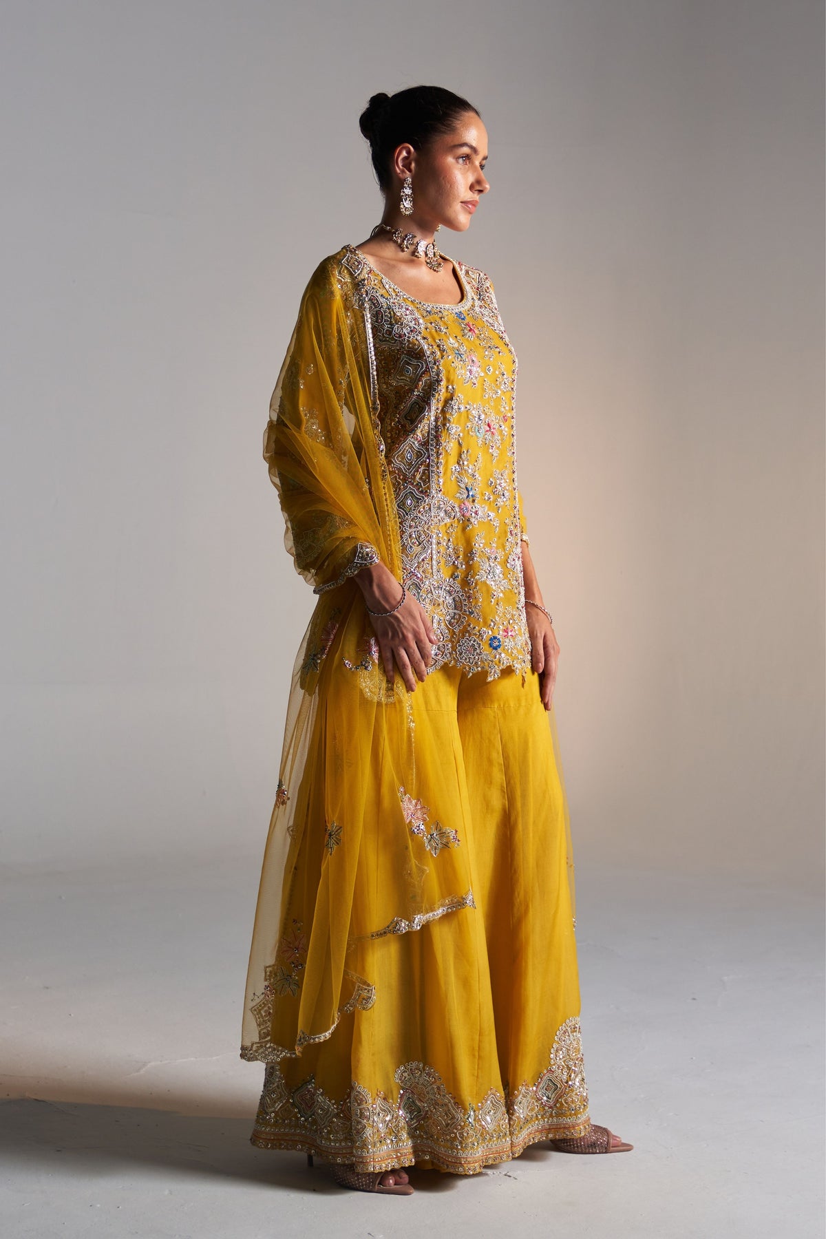 Honey Gold Embroidered Sharara Set