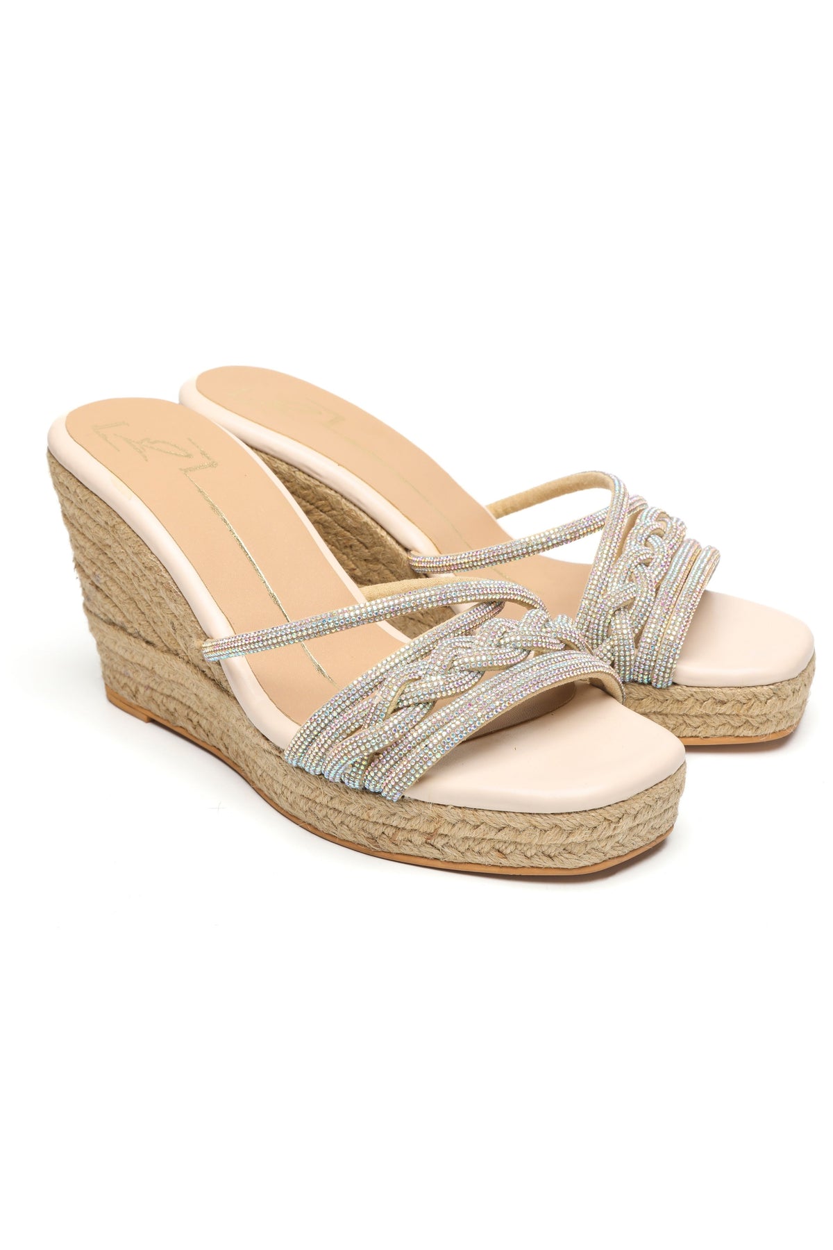 Beige Faux Leather Wedges