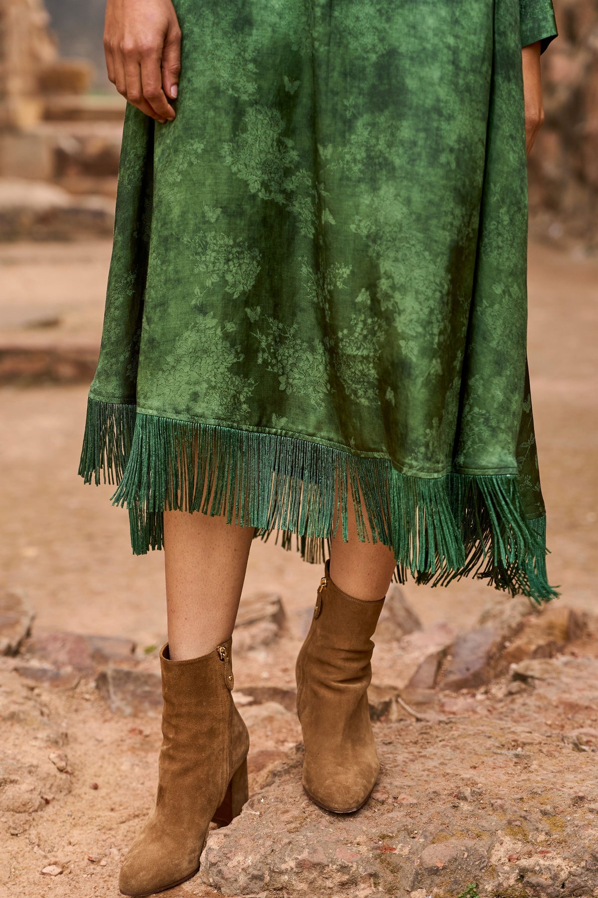 Forest Fringe Midi Shirt Dress