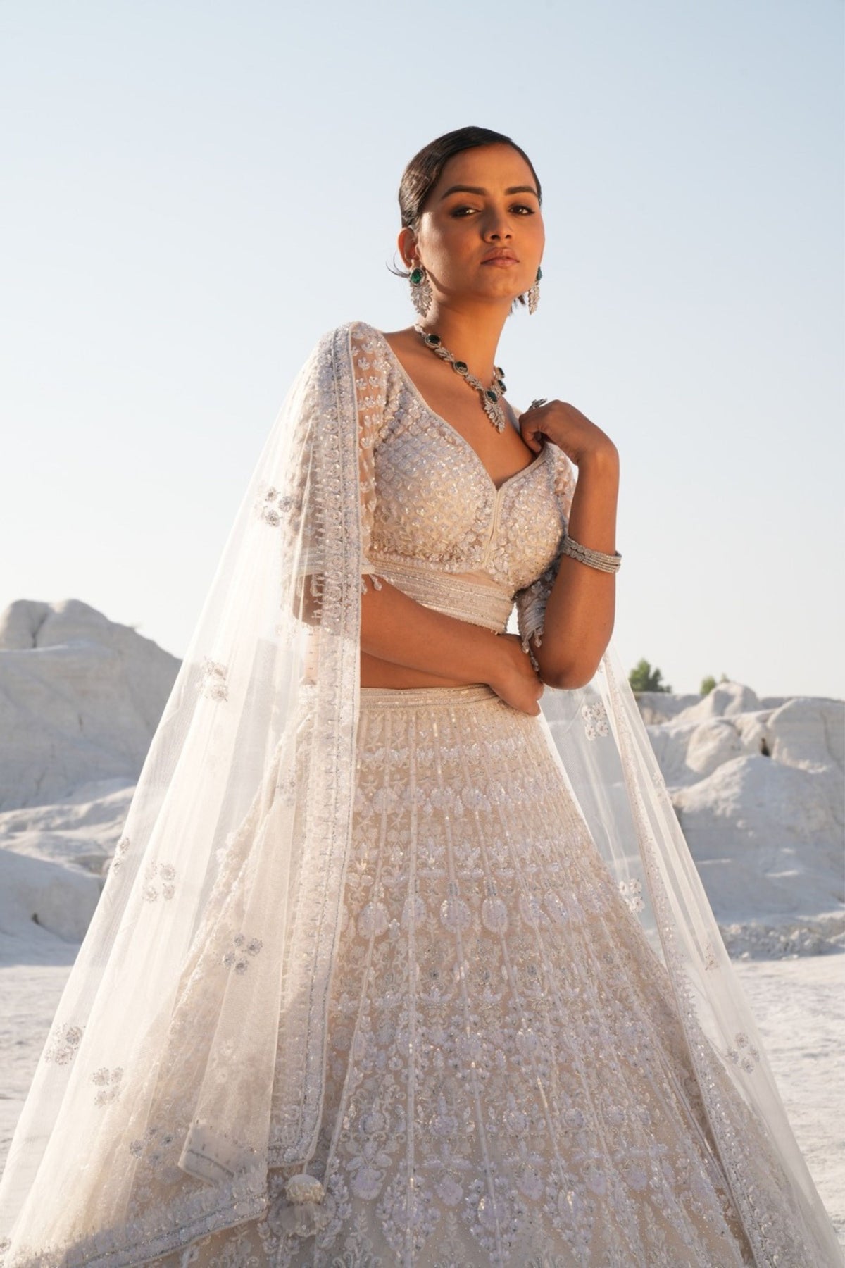 Ivory Embellished Lehenga Set