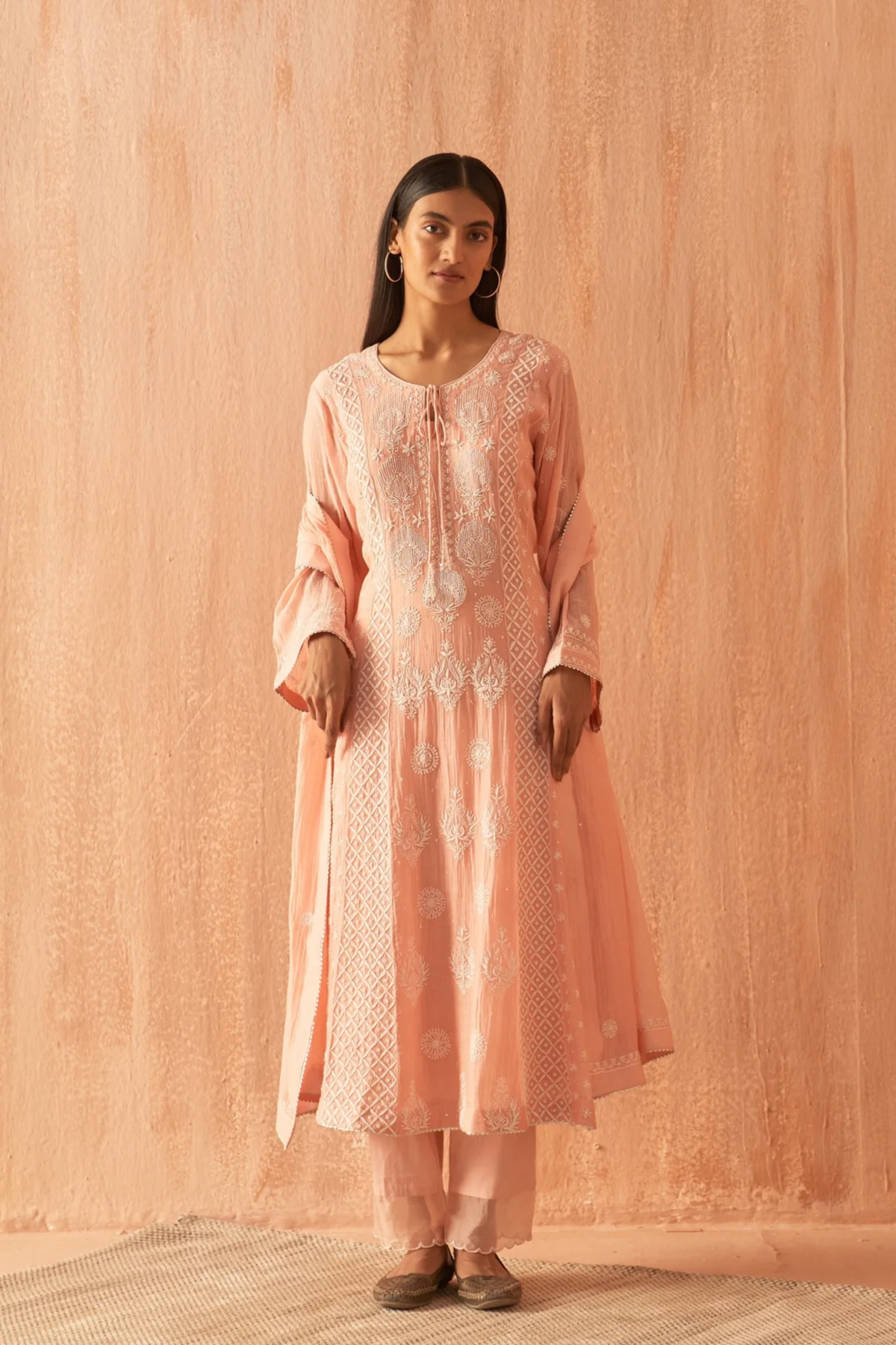 Peach Soft Chanderi Kurta Set