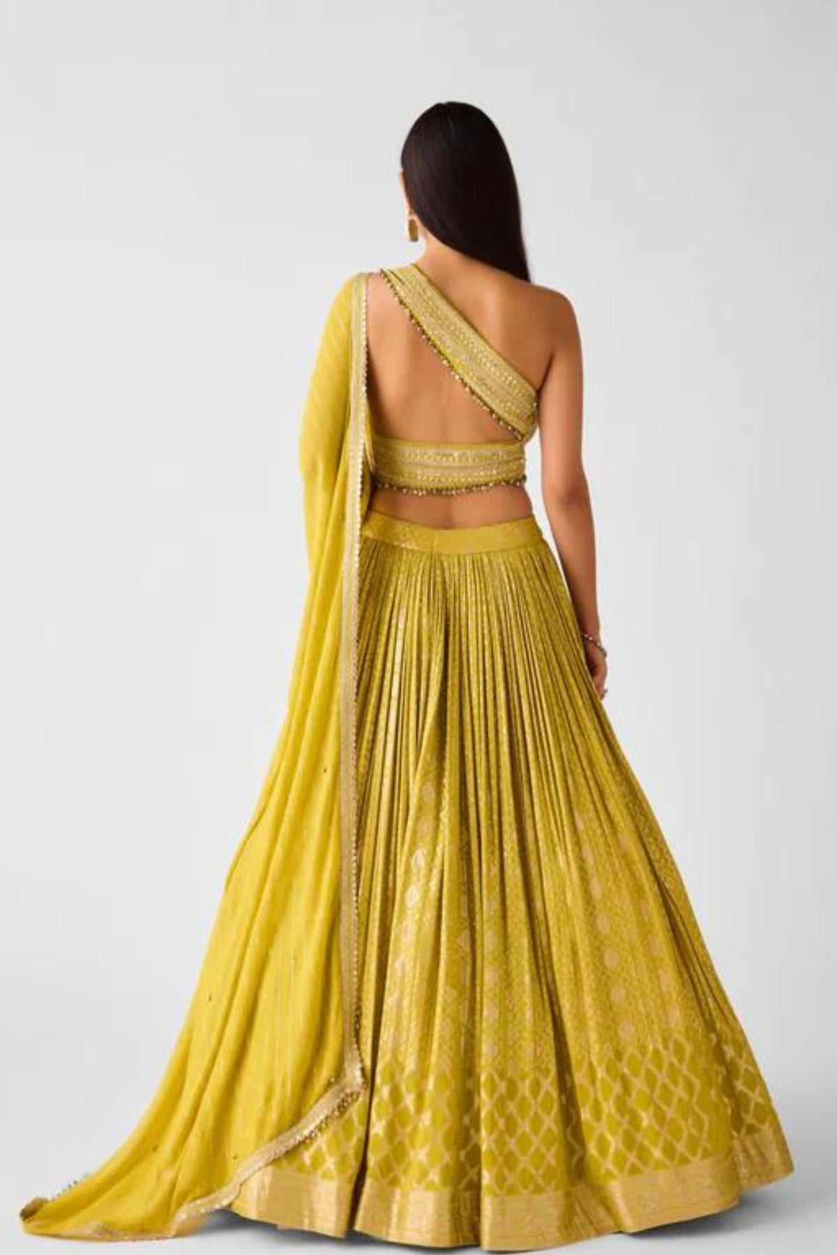 Yellow Banarasi Chinon Lehenga Set