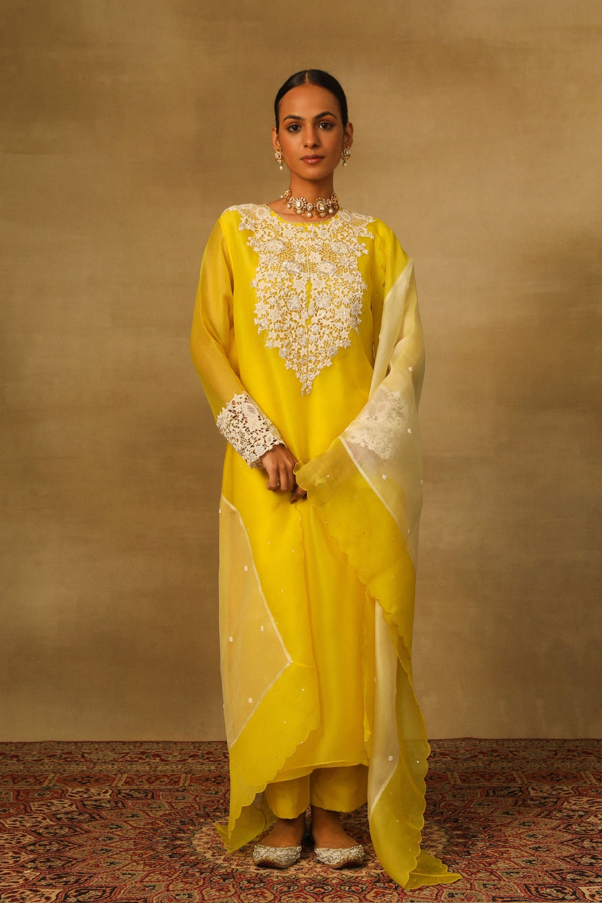 Yellow Cutwork Kurta Set