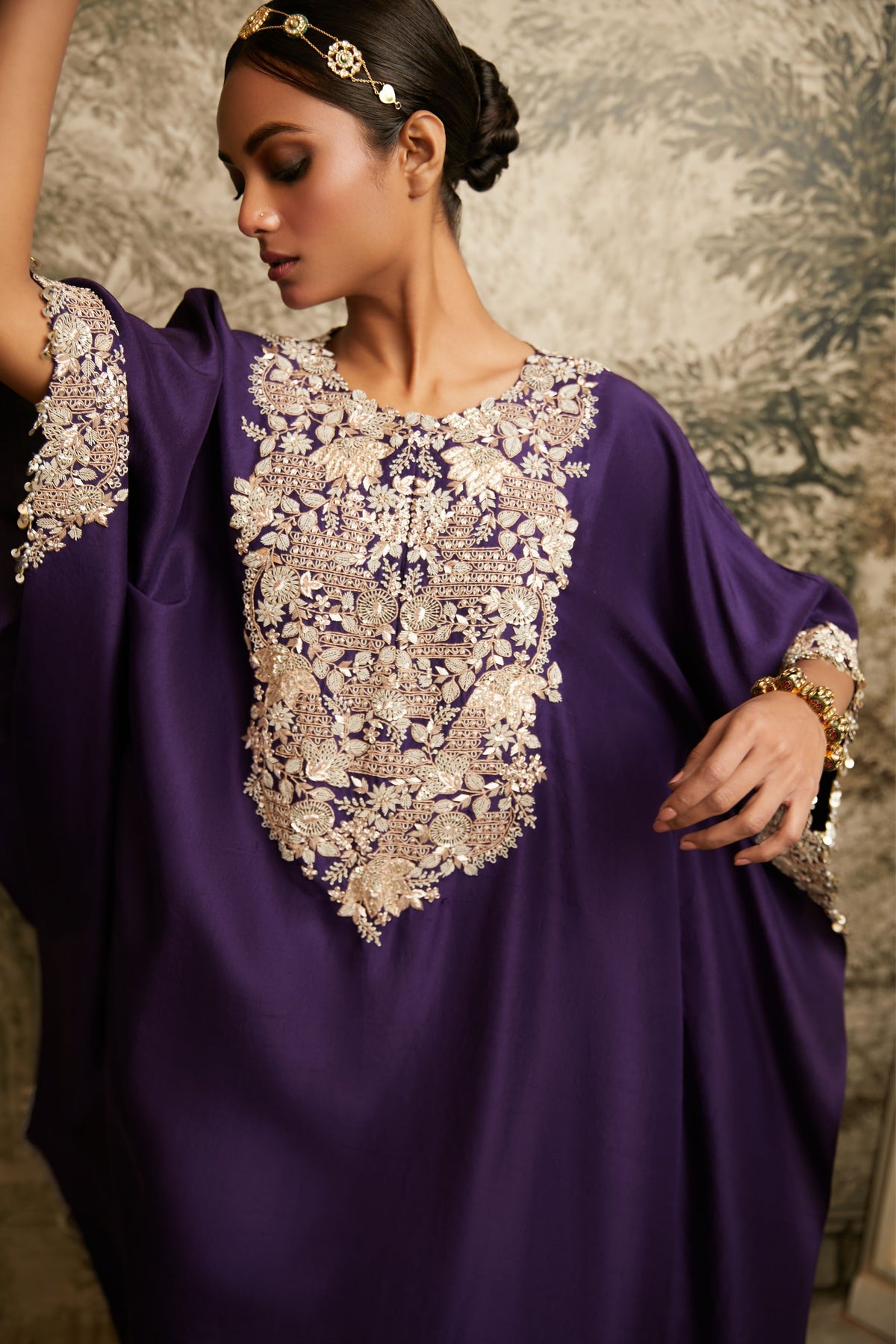 Dark Purple Silk Kaftaan Set