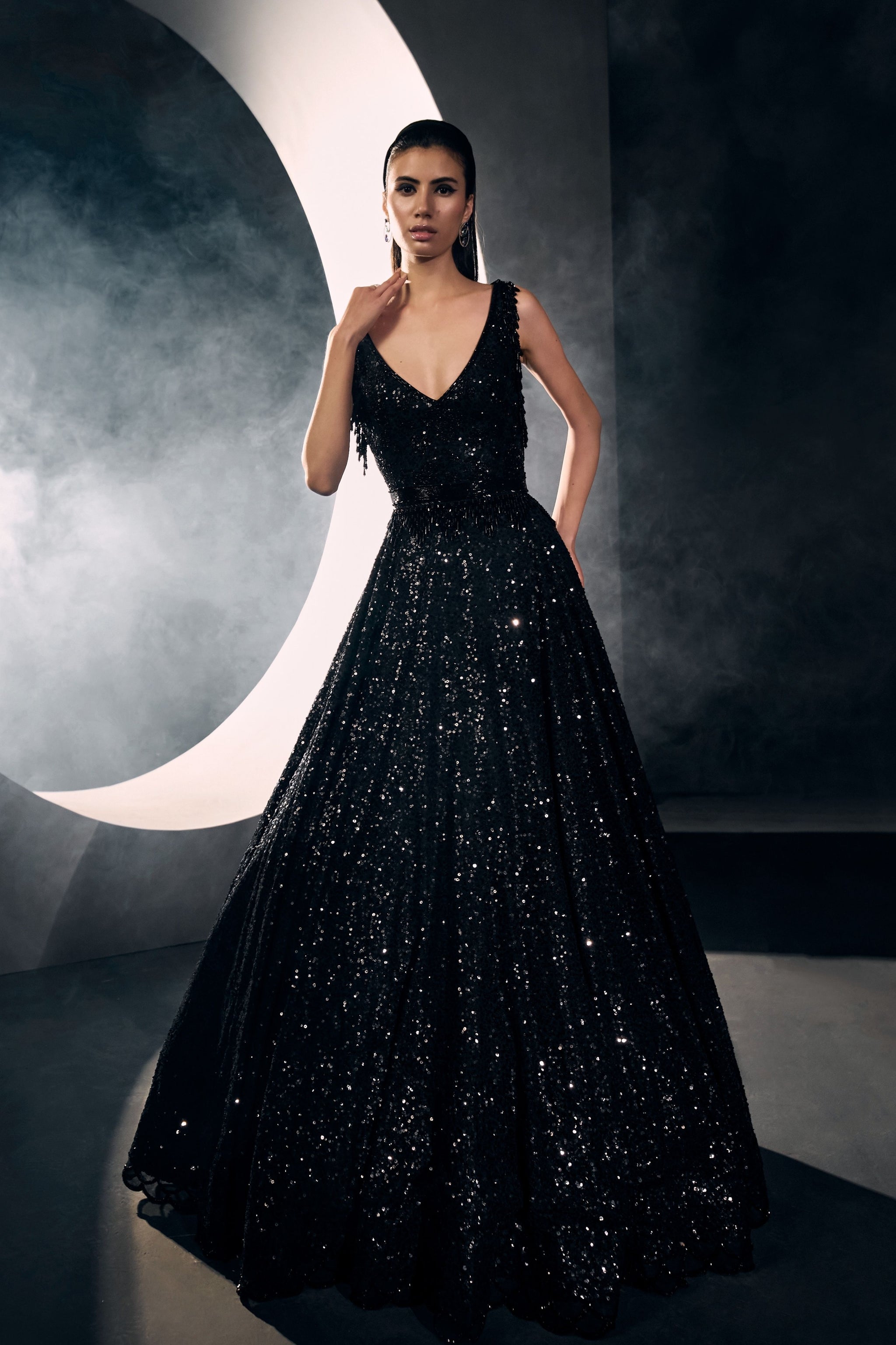 Sawan Gandhi Black Sequins and Cutdana Gown Elahe