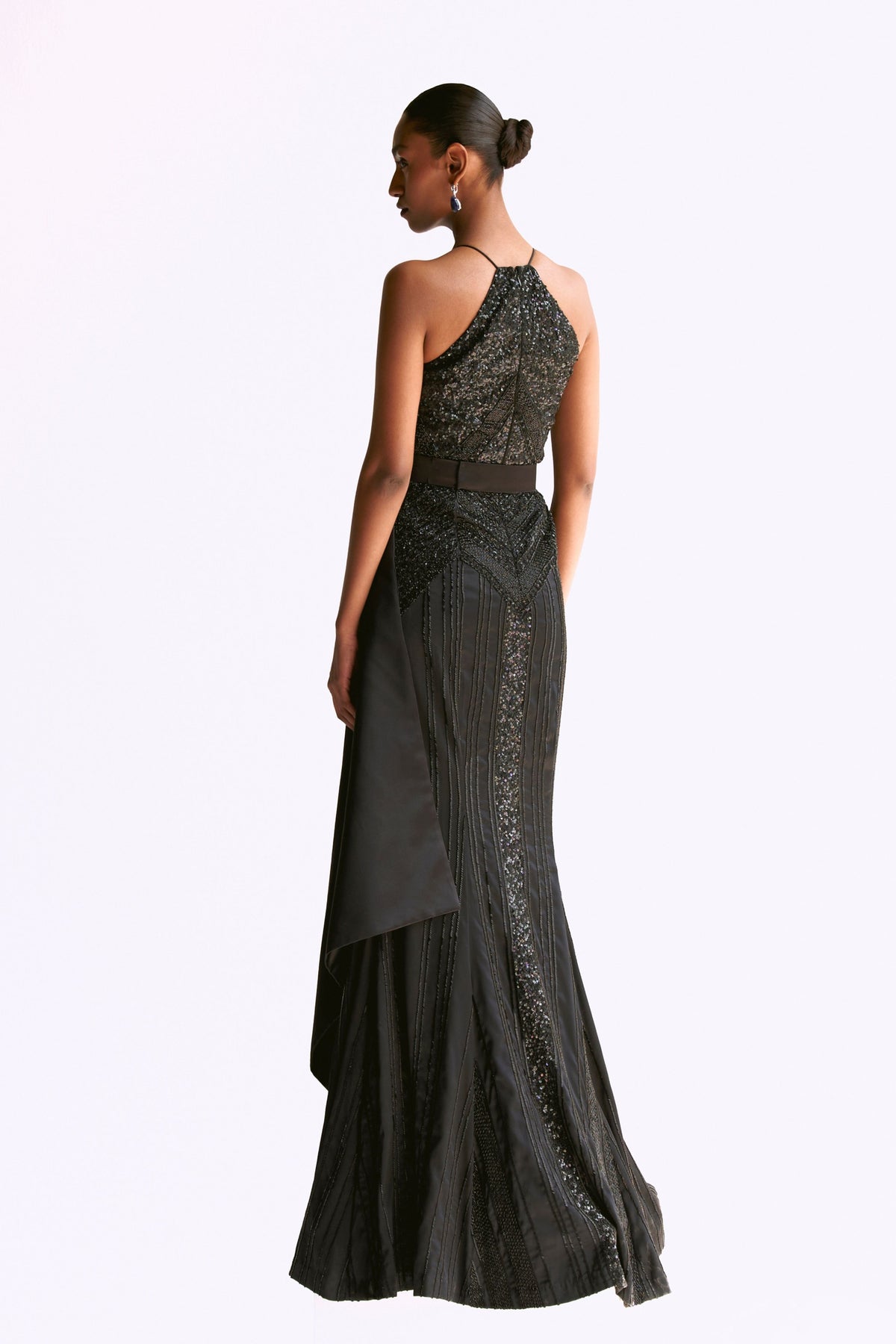 Black Embellished Trumpet Gown