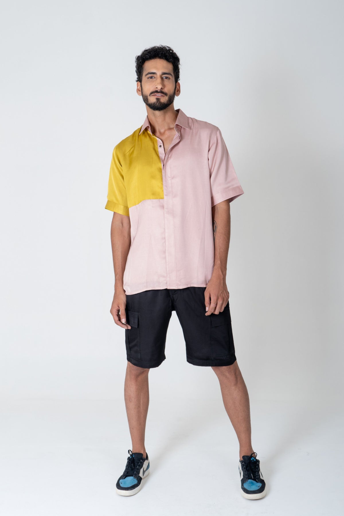 Pink-yellow Color-blocked Shirt