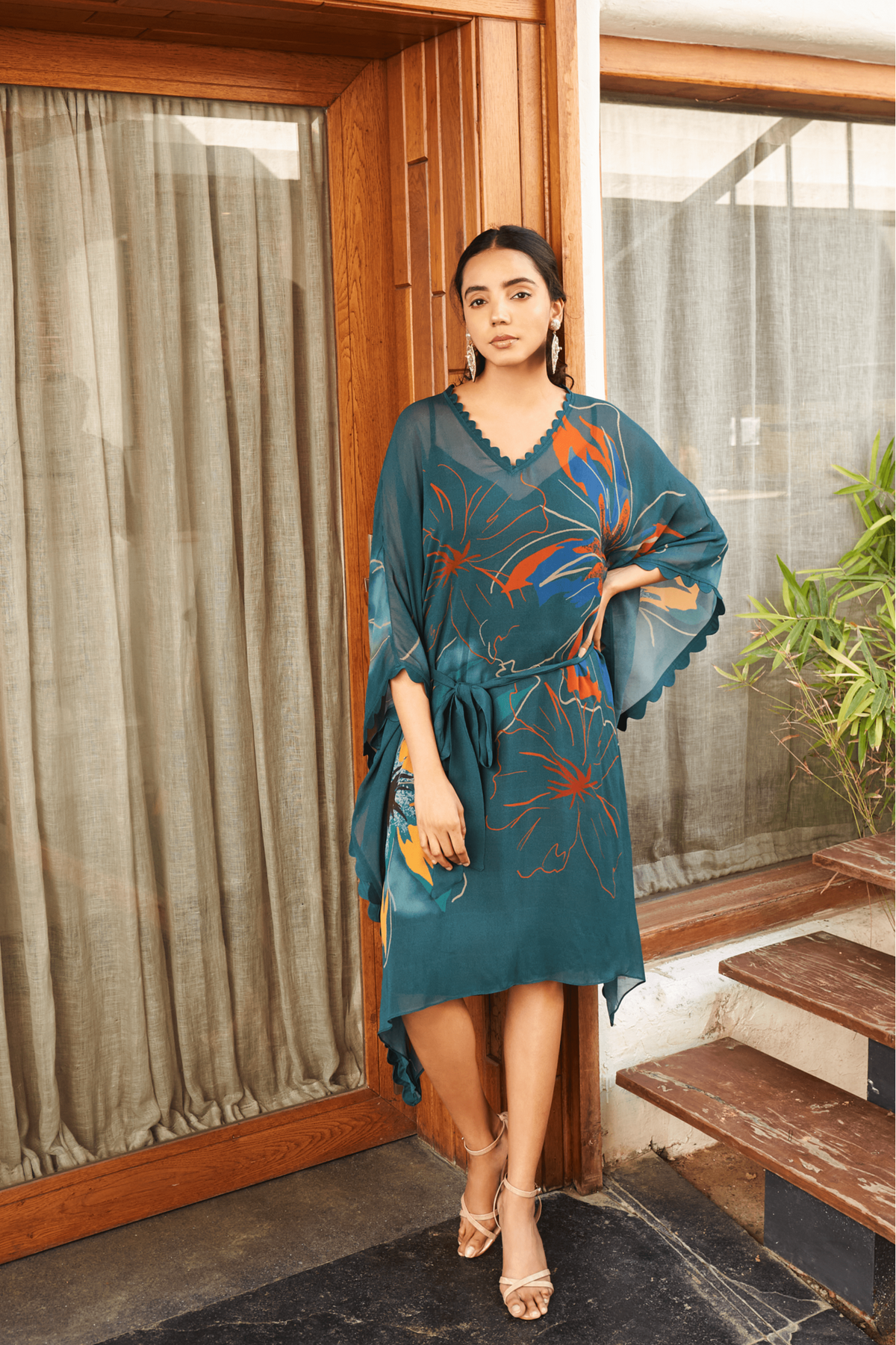 Summer Flower Teal Short Kaftan