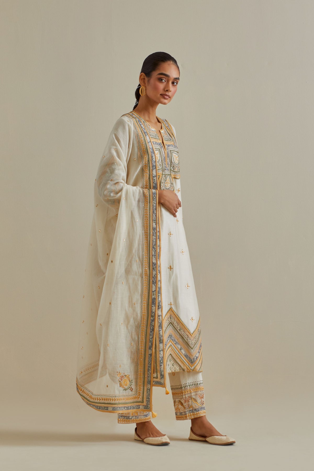 Yellow Thread Embroidered Kurta Set