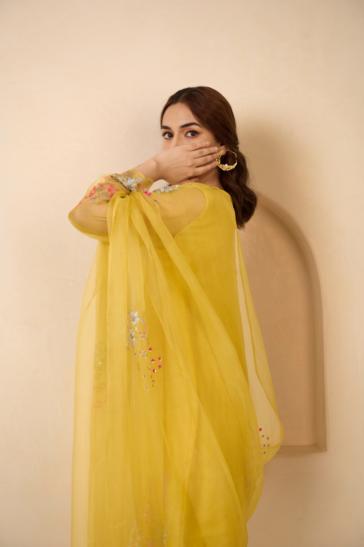 Yellow Organza Kurta Set