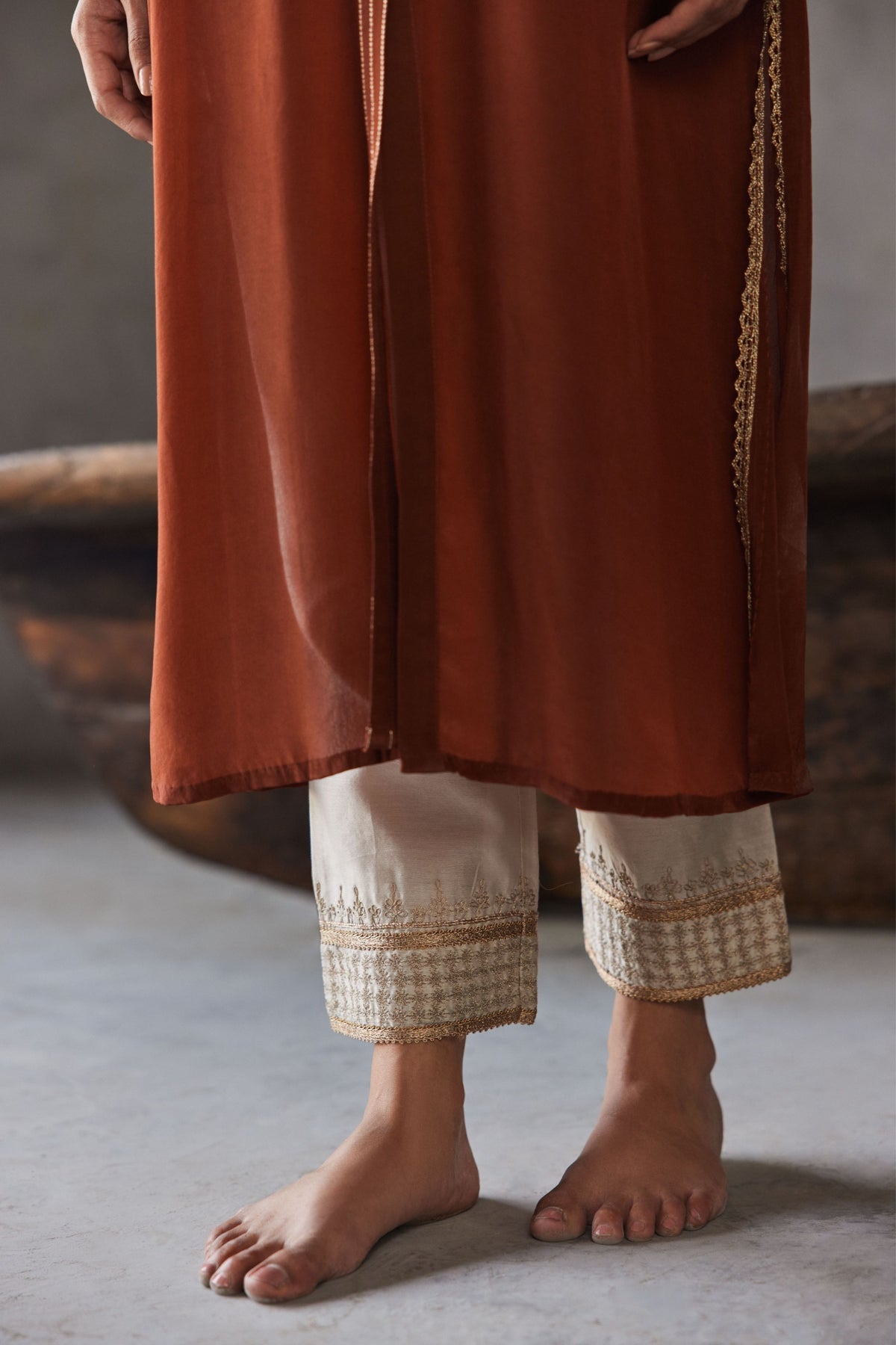 Rust Kurta With Beige Pants