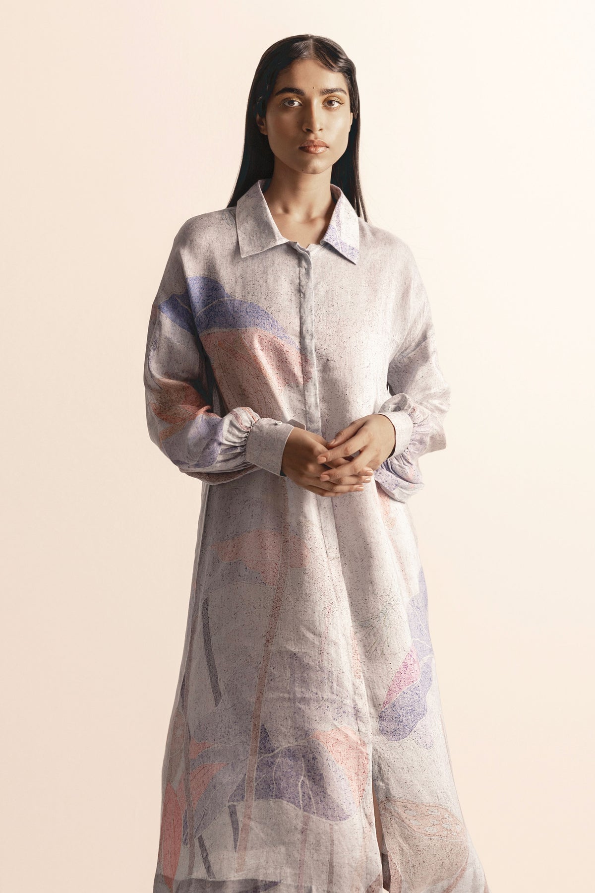 Lotus Pond Graphic Shirt Dress