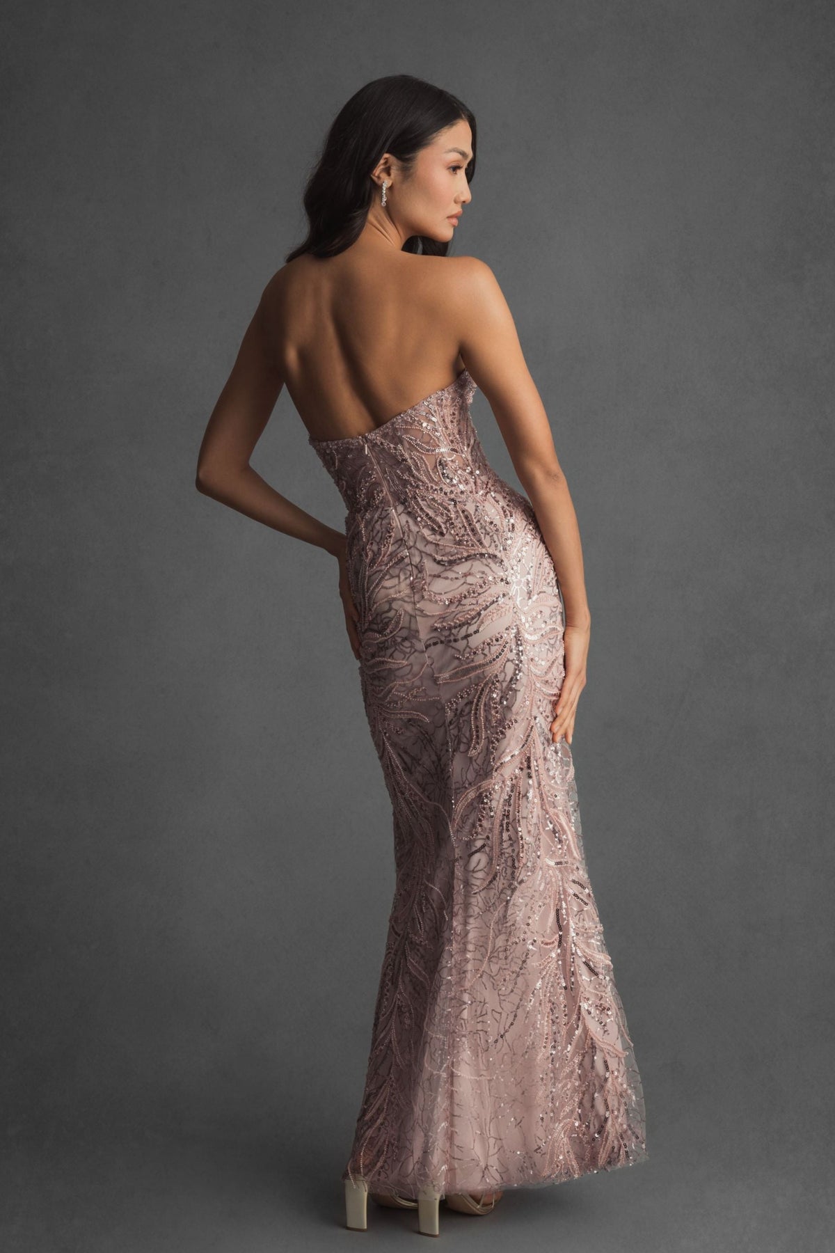 Pink Strapless Embellished Trumpet Gown