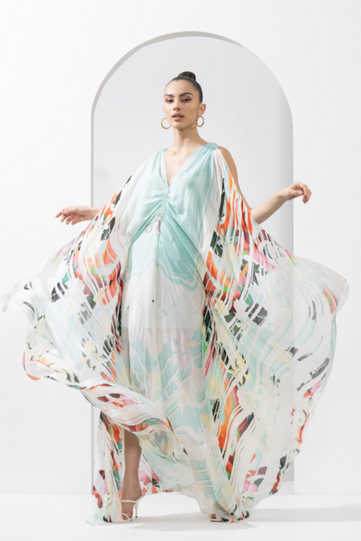 Ocean Blue Placement Printed Chiffon Kaftan