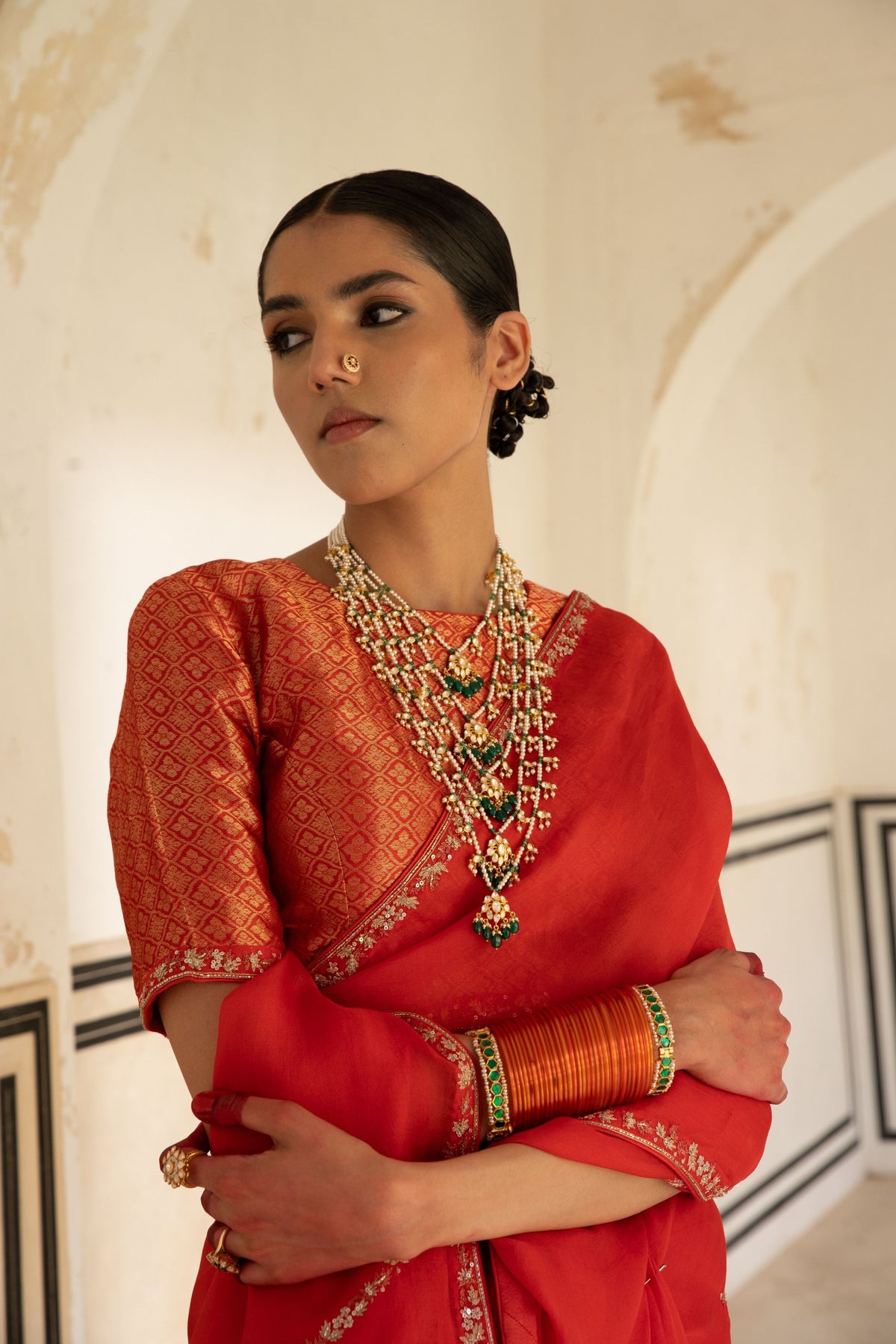 Tomato Red Saree Set