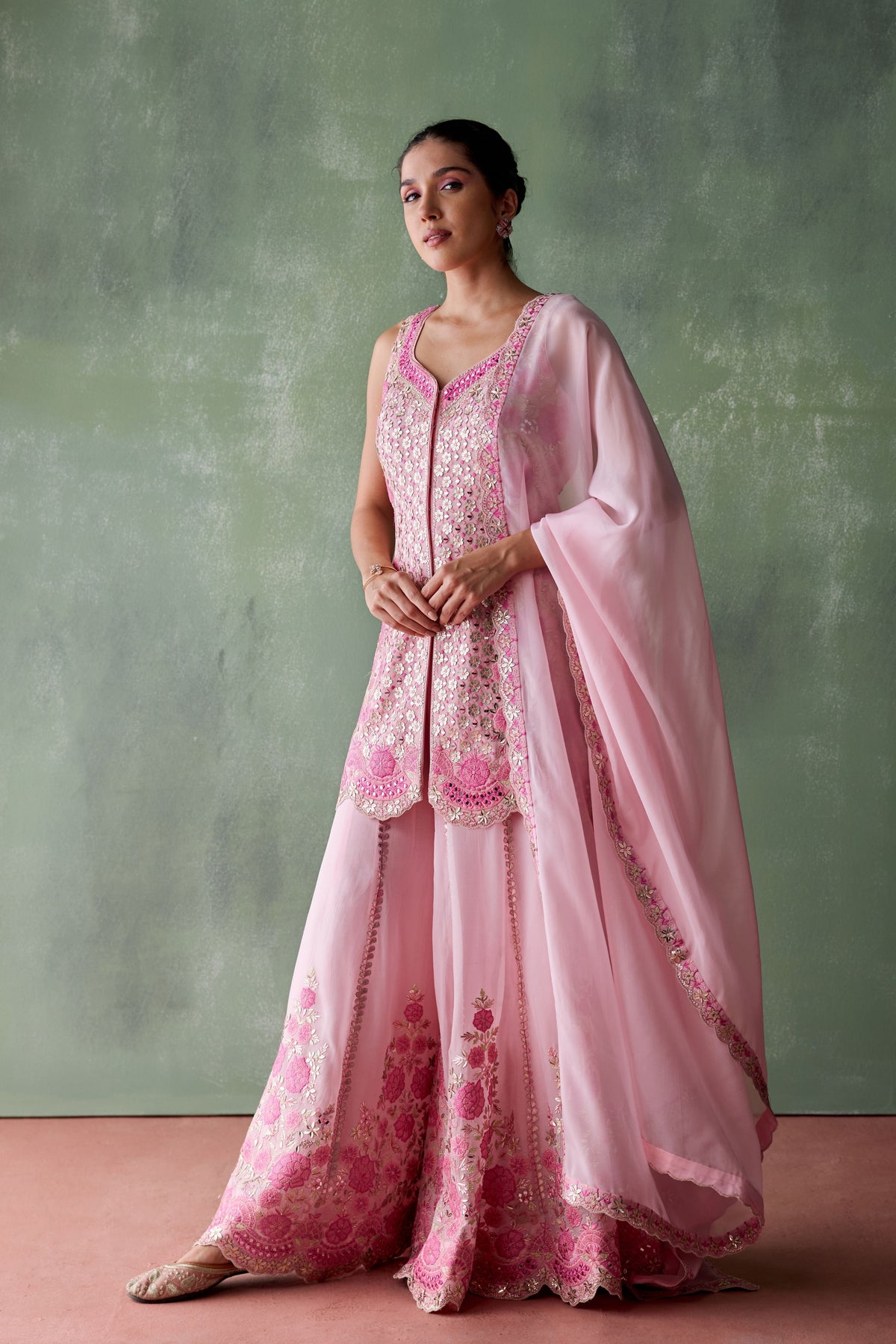 Pink Floral Sharara Set