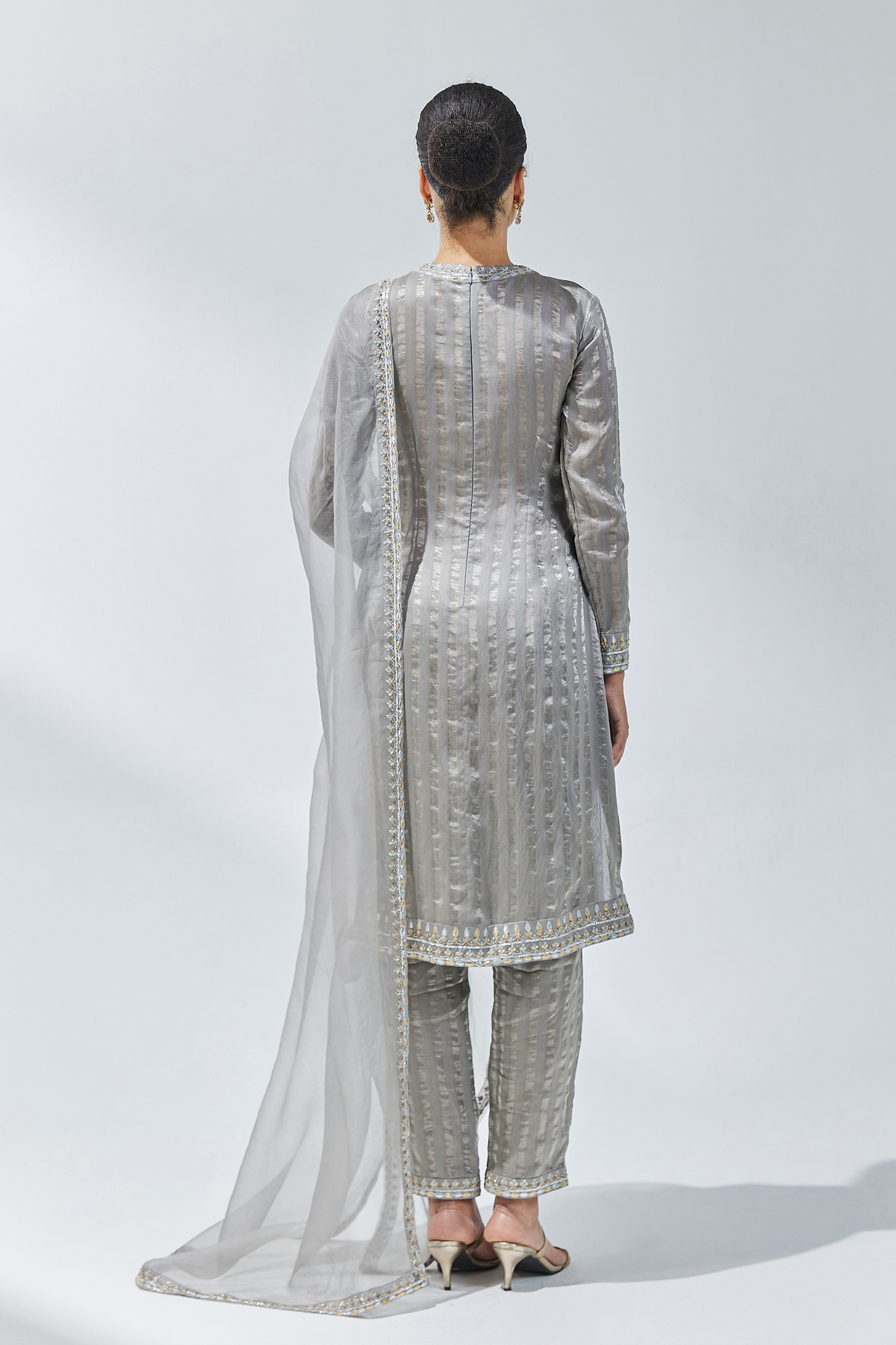 Stone Grey Embroidered Kurta Set