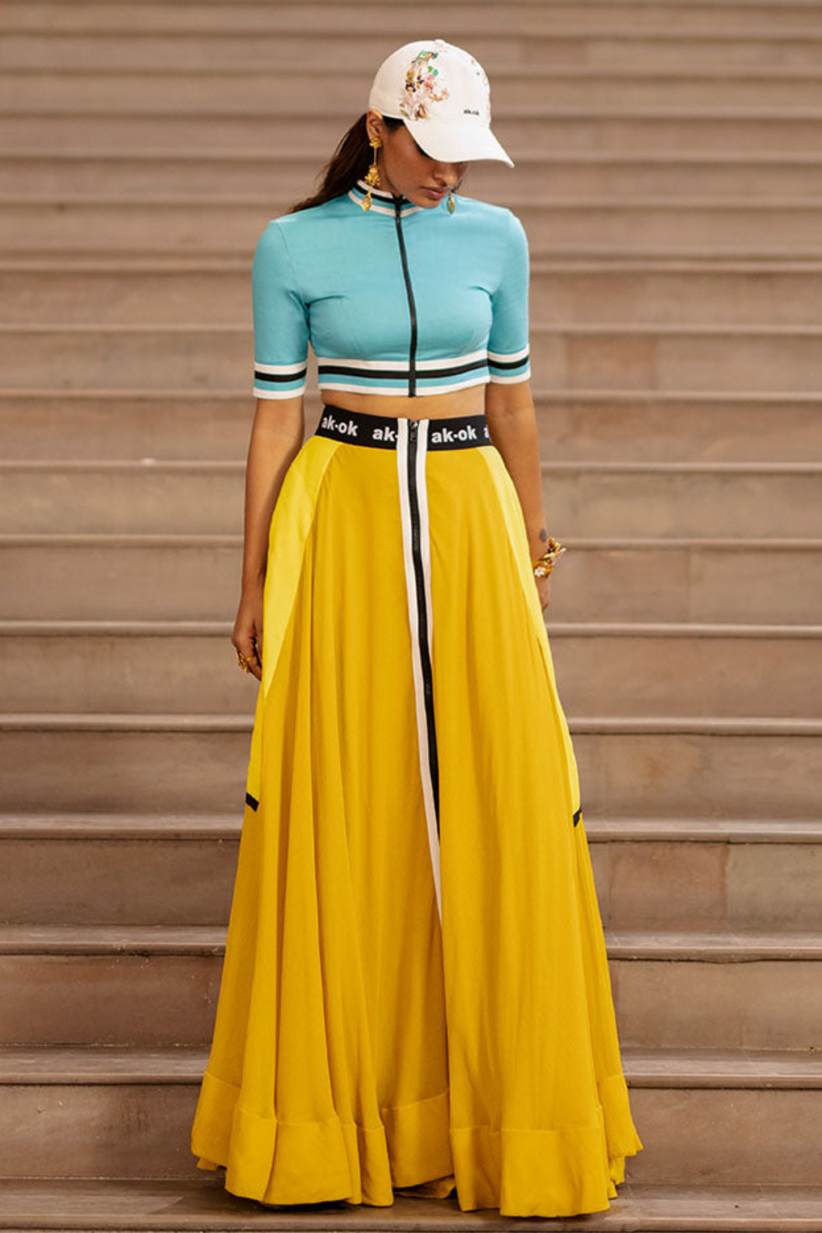 Lehenga Skirt And Top With Sporty Detail