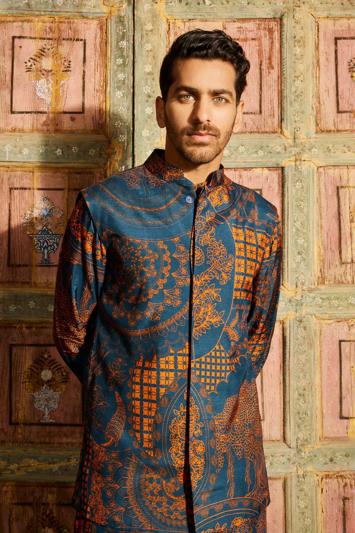 Teal Thikri Print Bandi Set