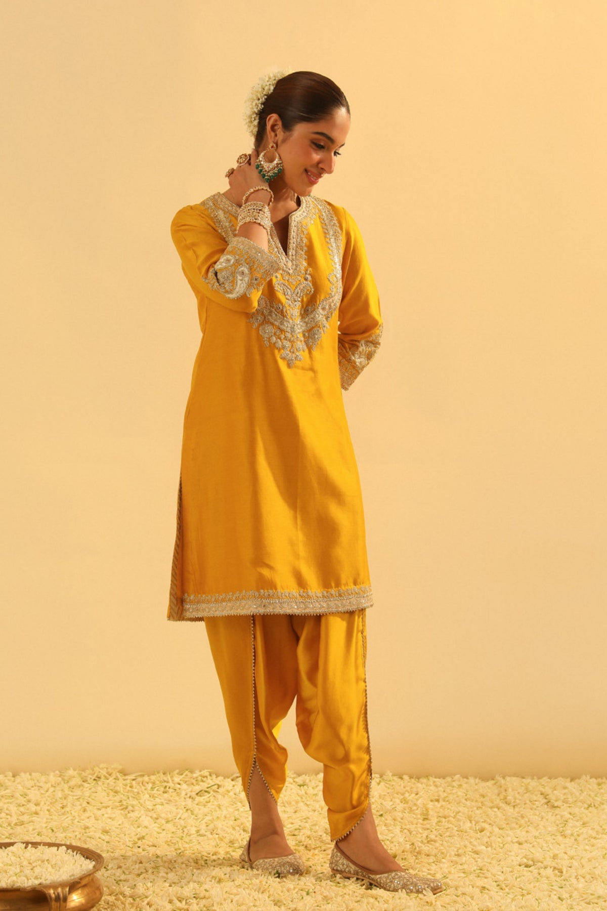 Aashna Short Mustard Kurta With Dhoti