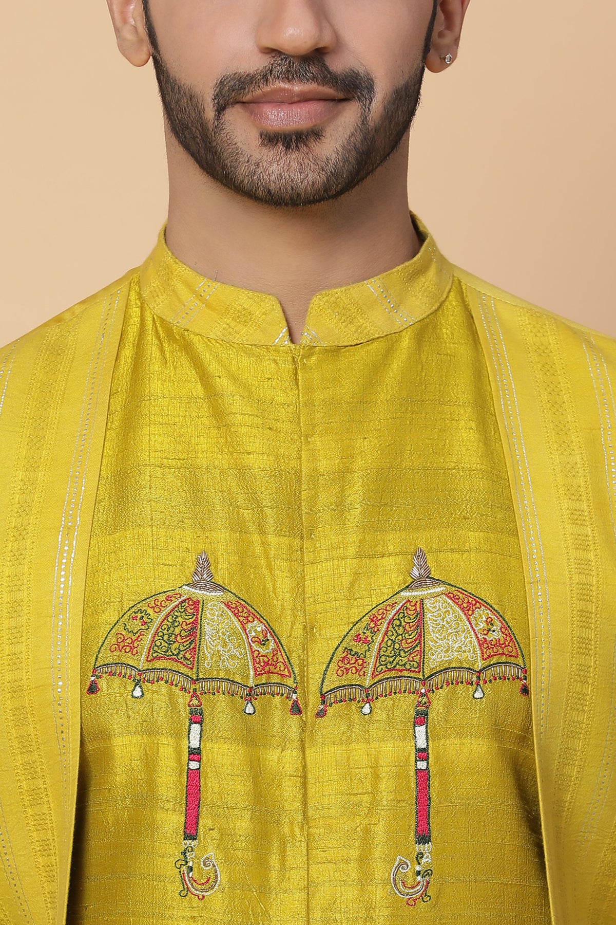 Mustard umbrella kurta with churidar