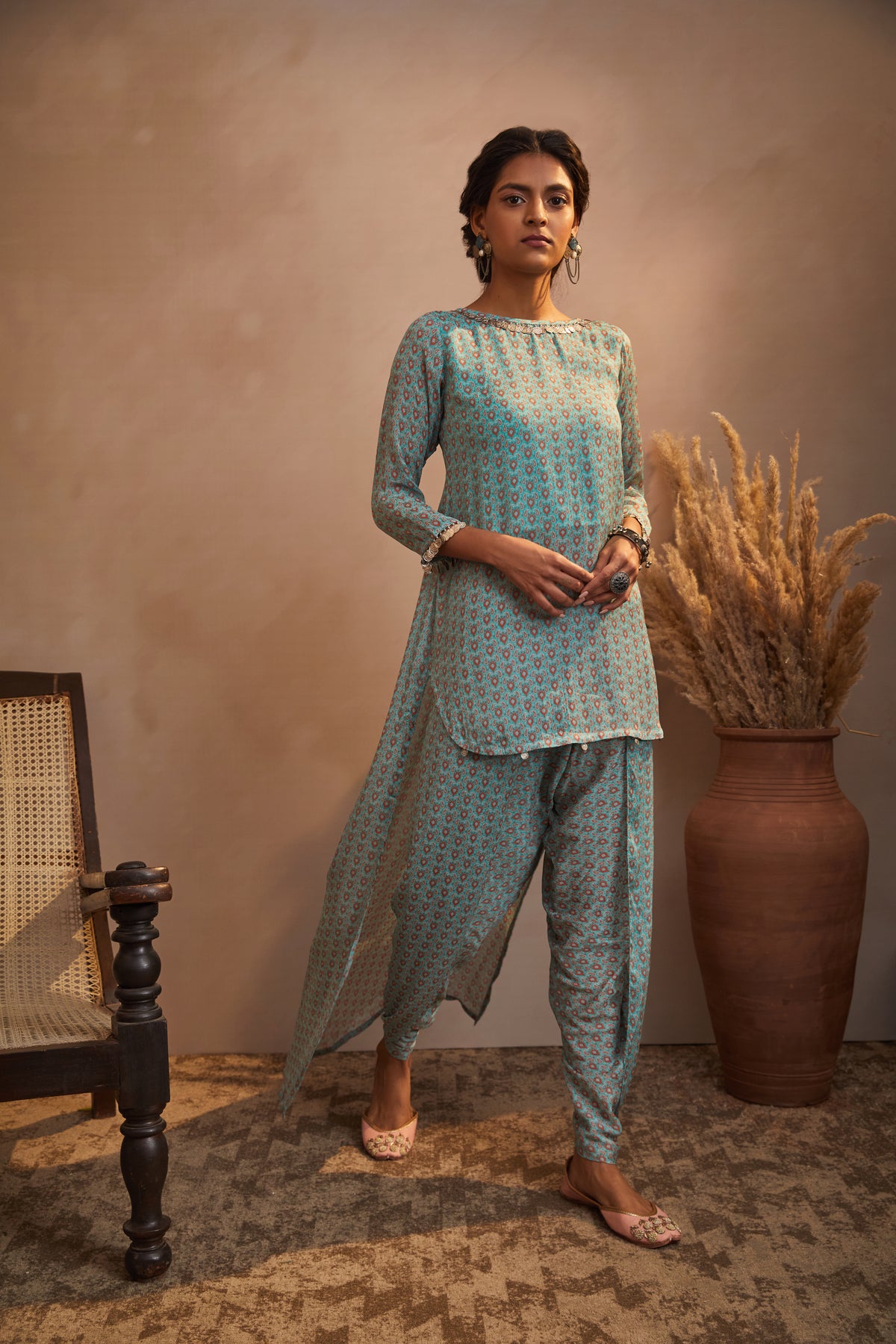 Aqua paisley dhoti kurta set