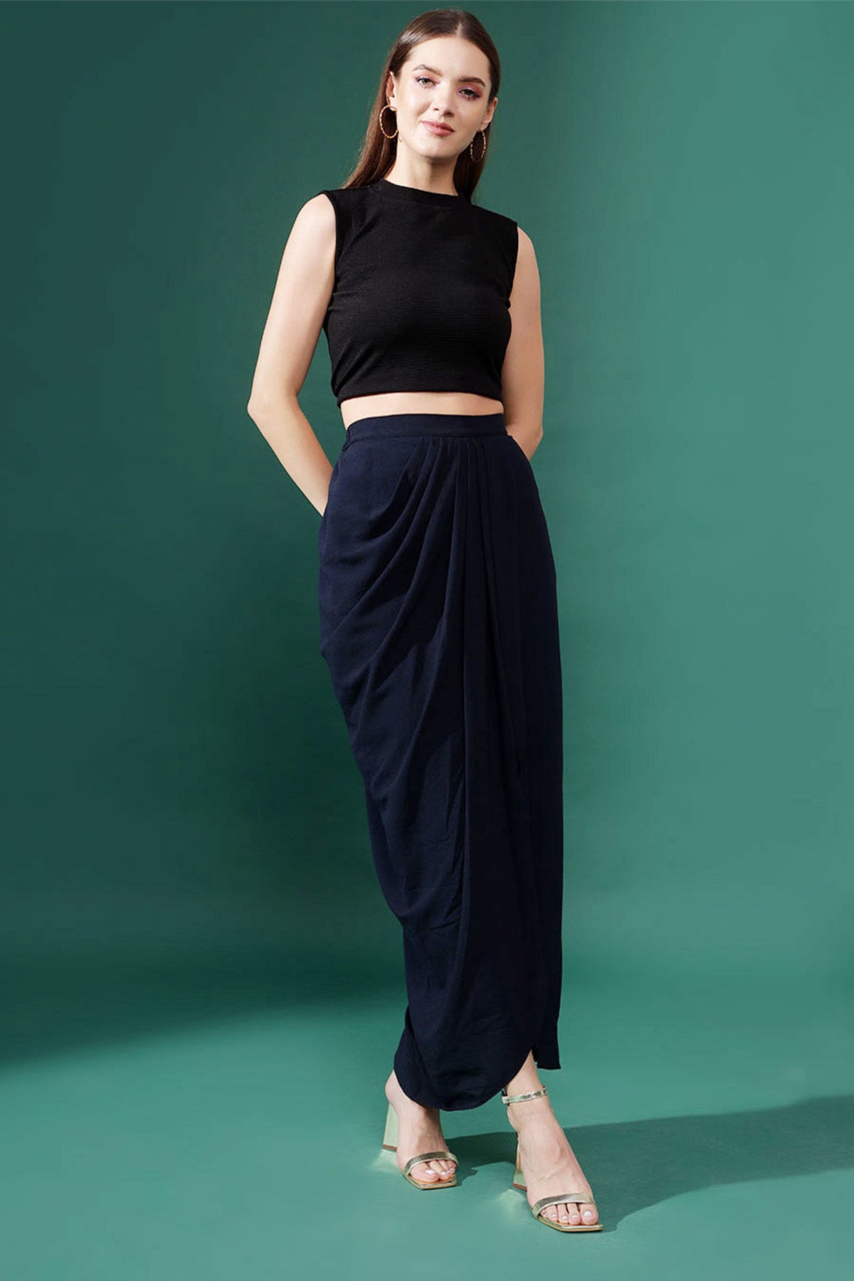 Pleated Navy Draped Skirt