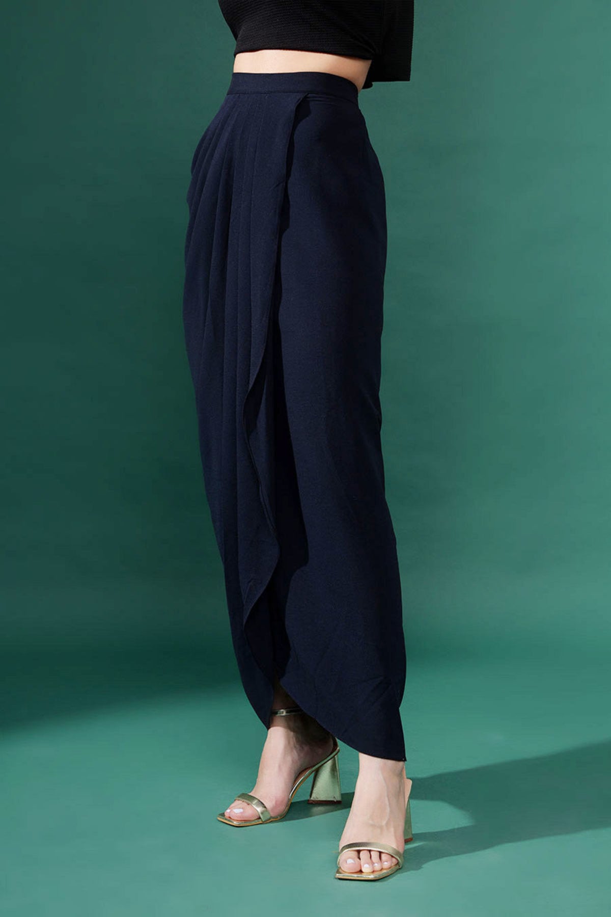 Pleated Navy Draped Skirt