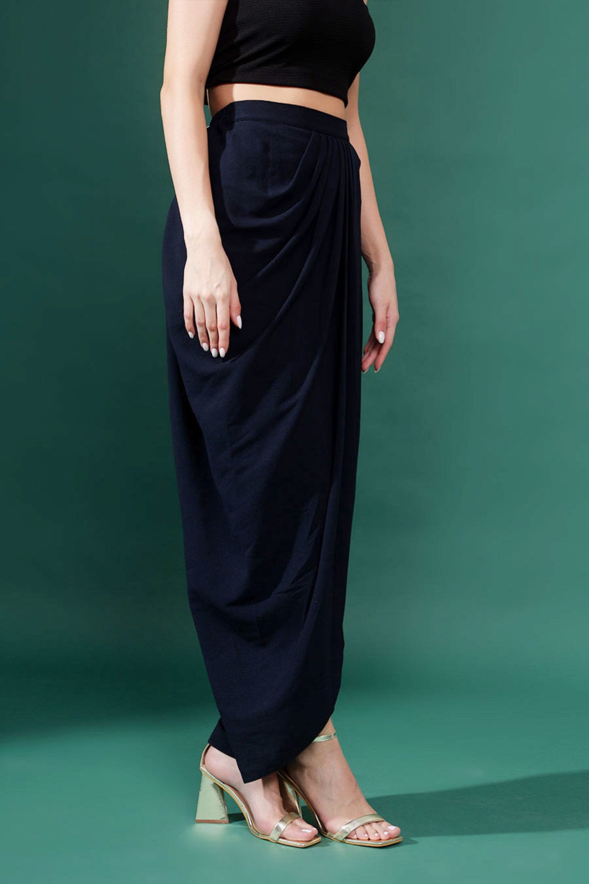 Pleated Navy Draped Skirt