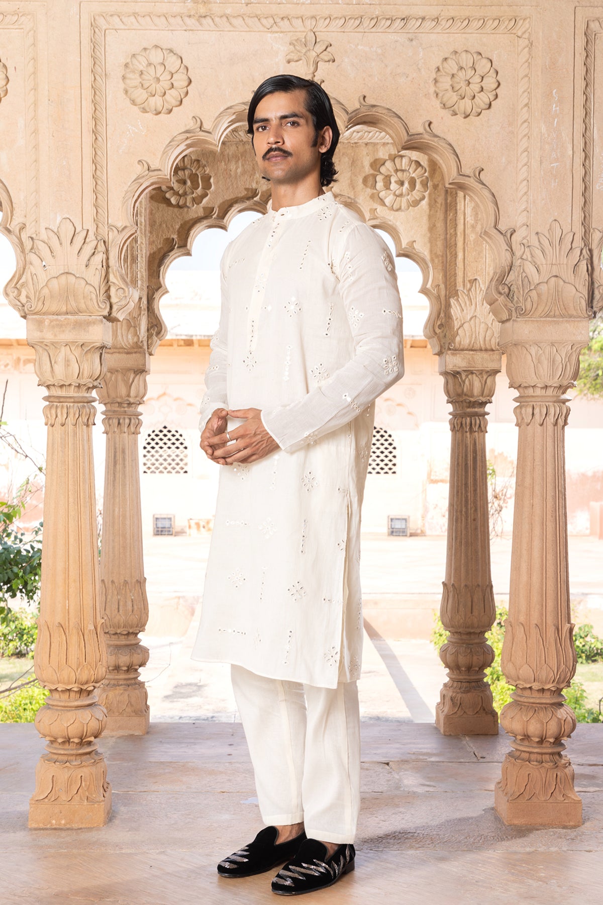 Off White Center Square Kurta Set