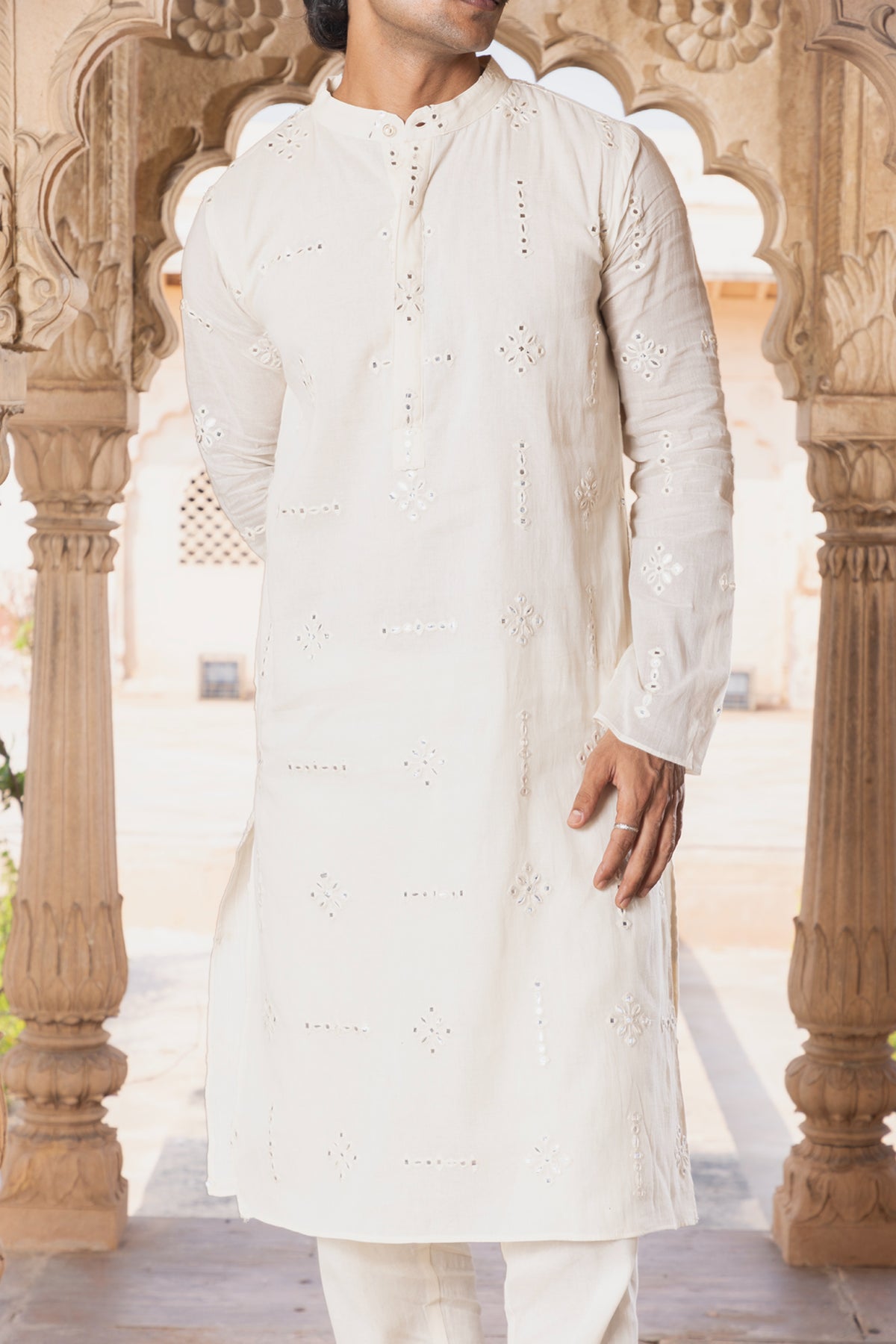 Off White Center Square Kurta Set