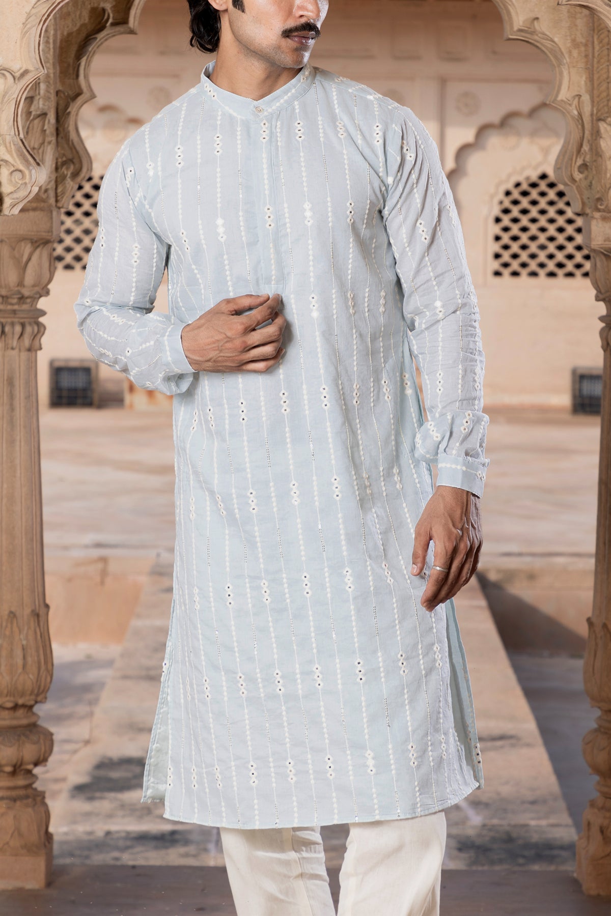 Ice Blue Three Diamond Kurta Set