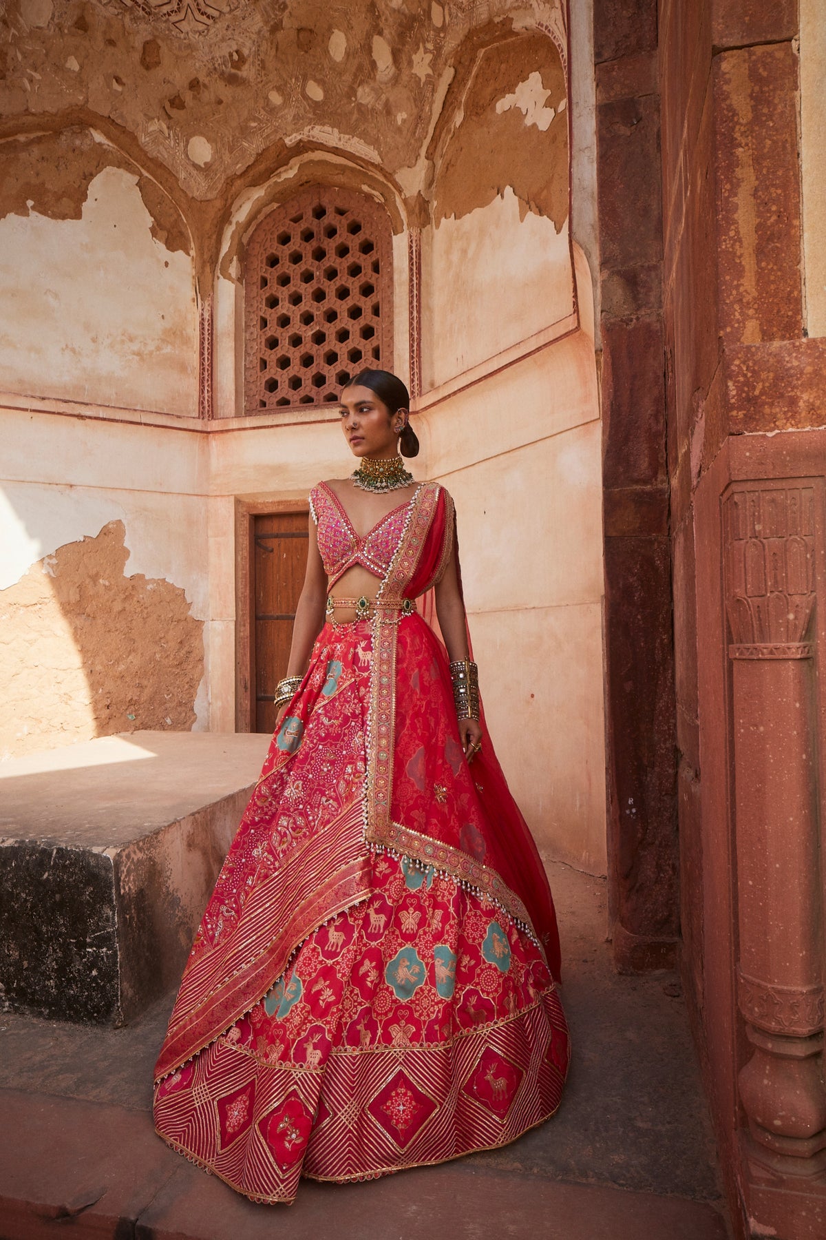 Hot Pink Banarasi Lehenga Set