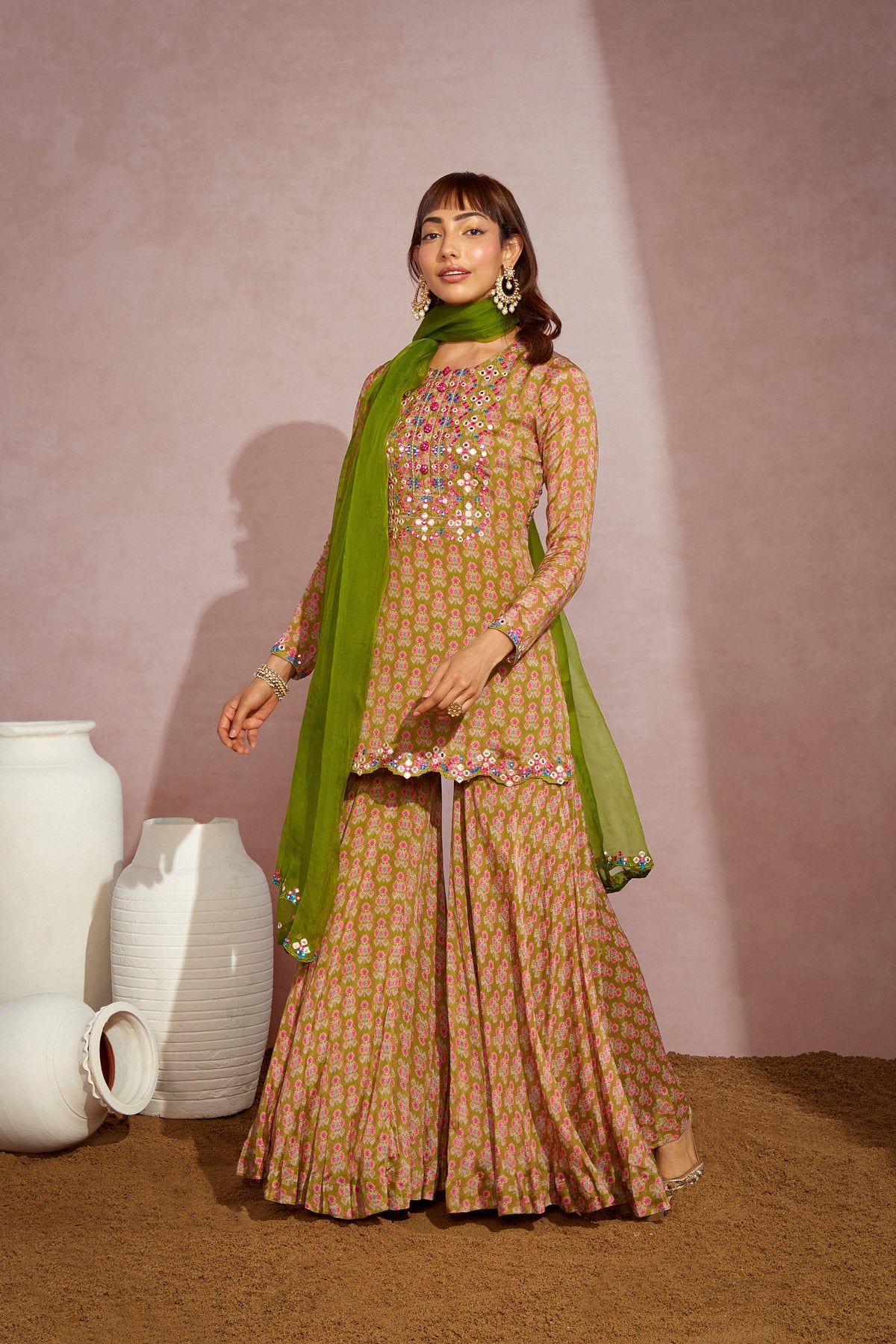 Olive Green Sharara Set