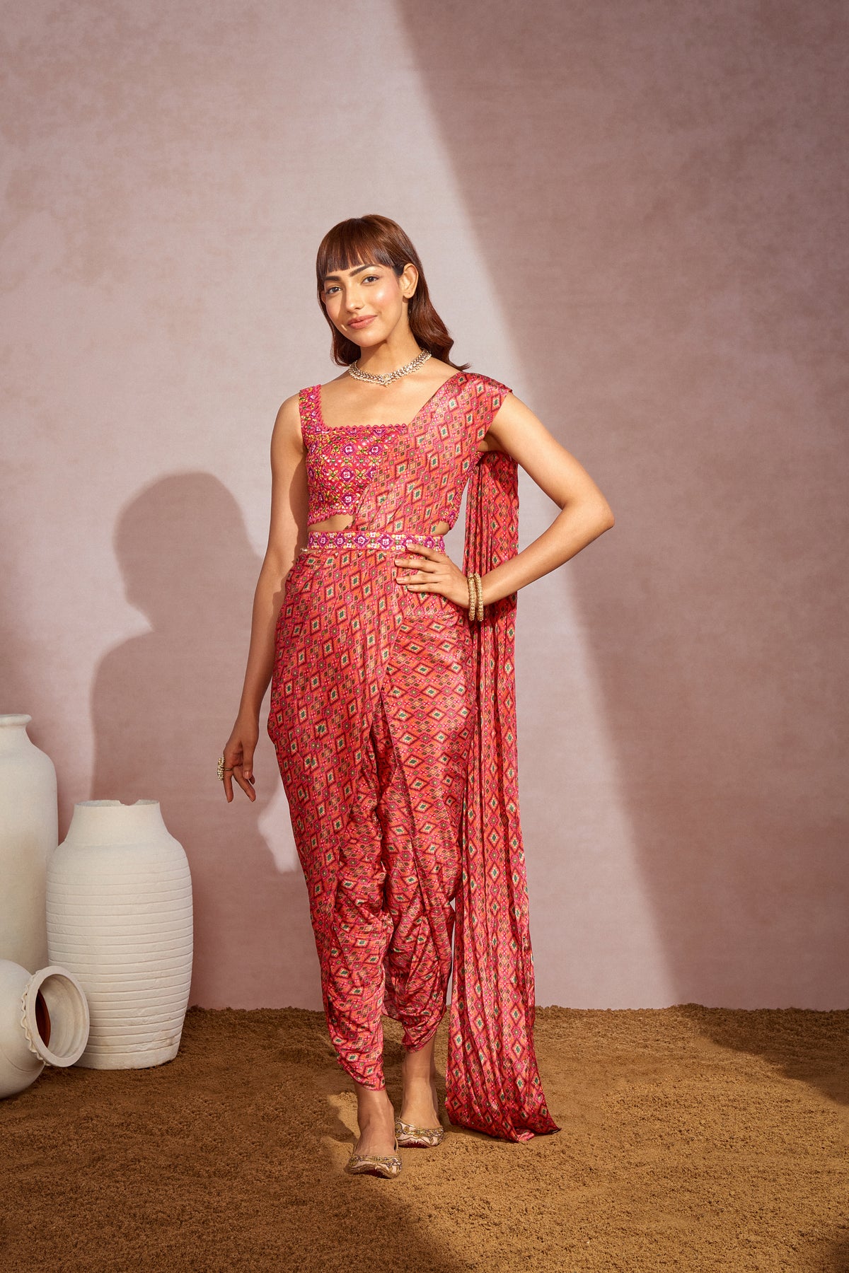 Red Draped Dhoti Saree