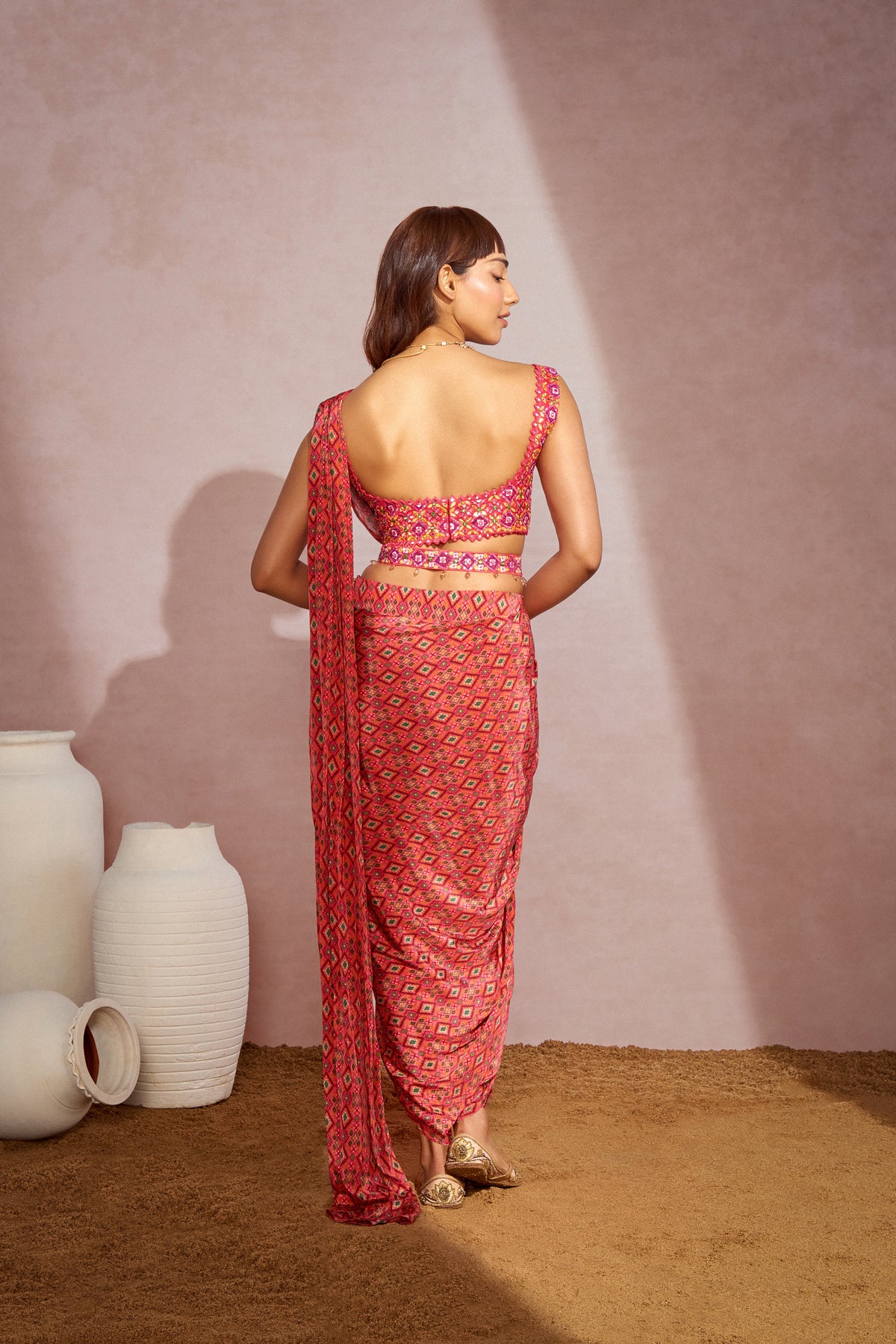 Red Draped Dhoti Saree