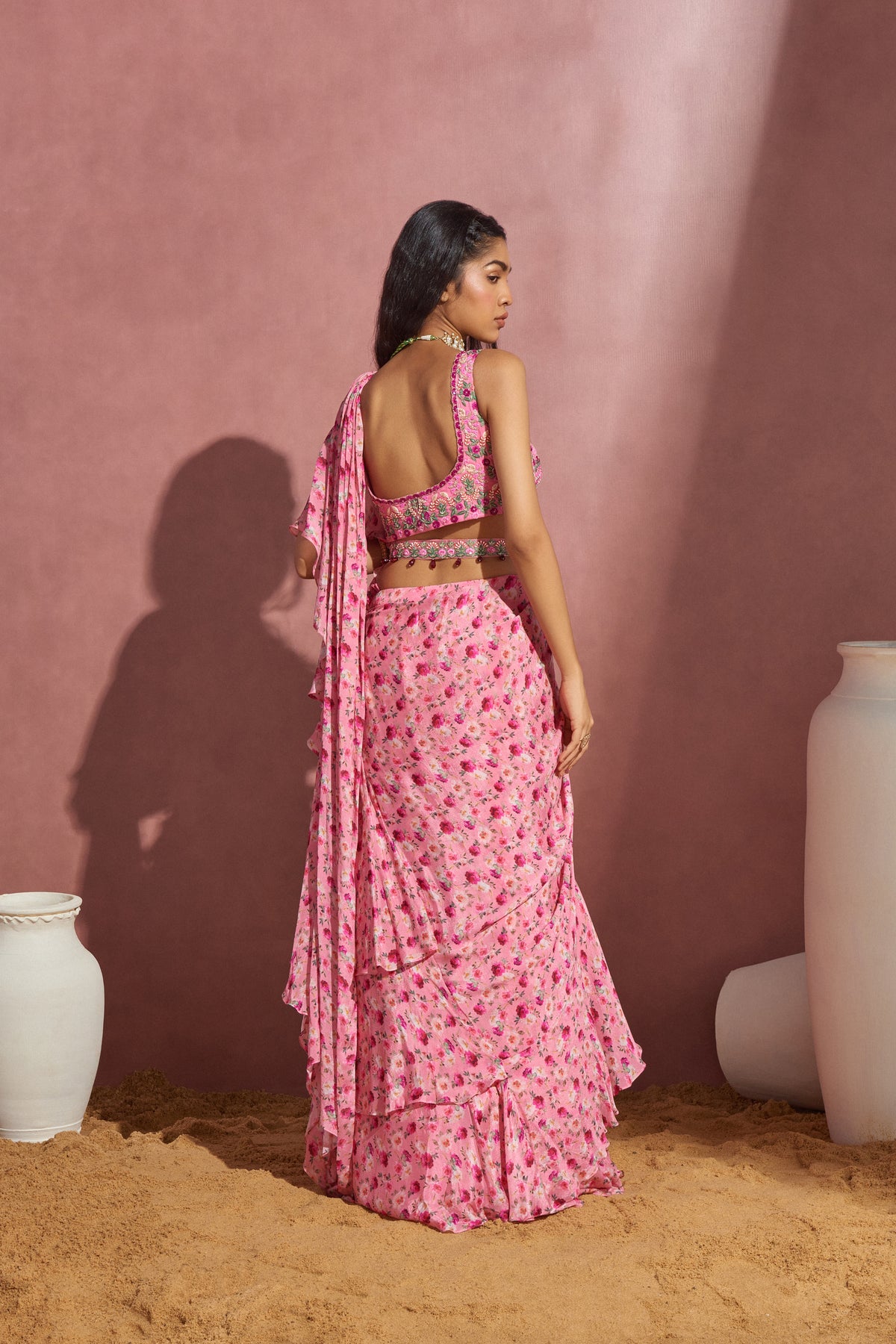 Rose Pink Draped Saree