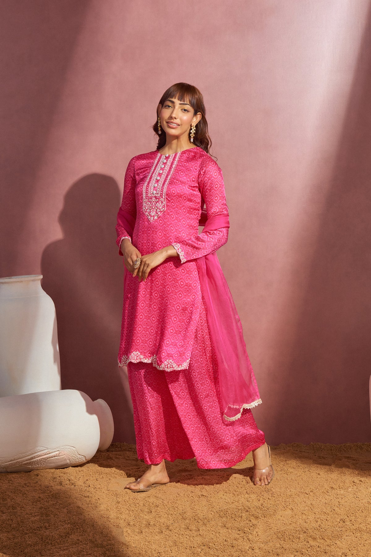 Rani Pink Ikkat Kurta Set