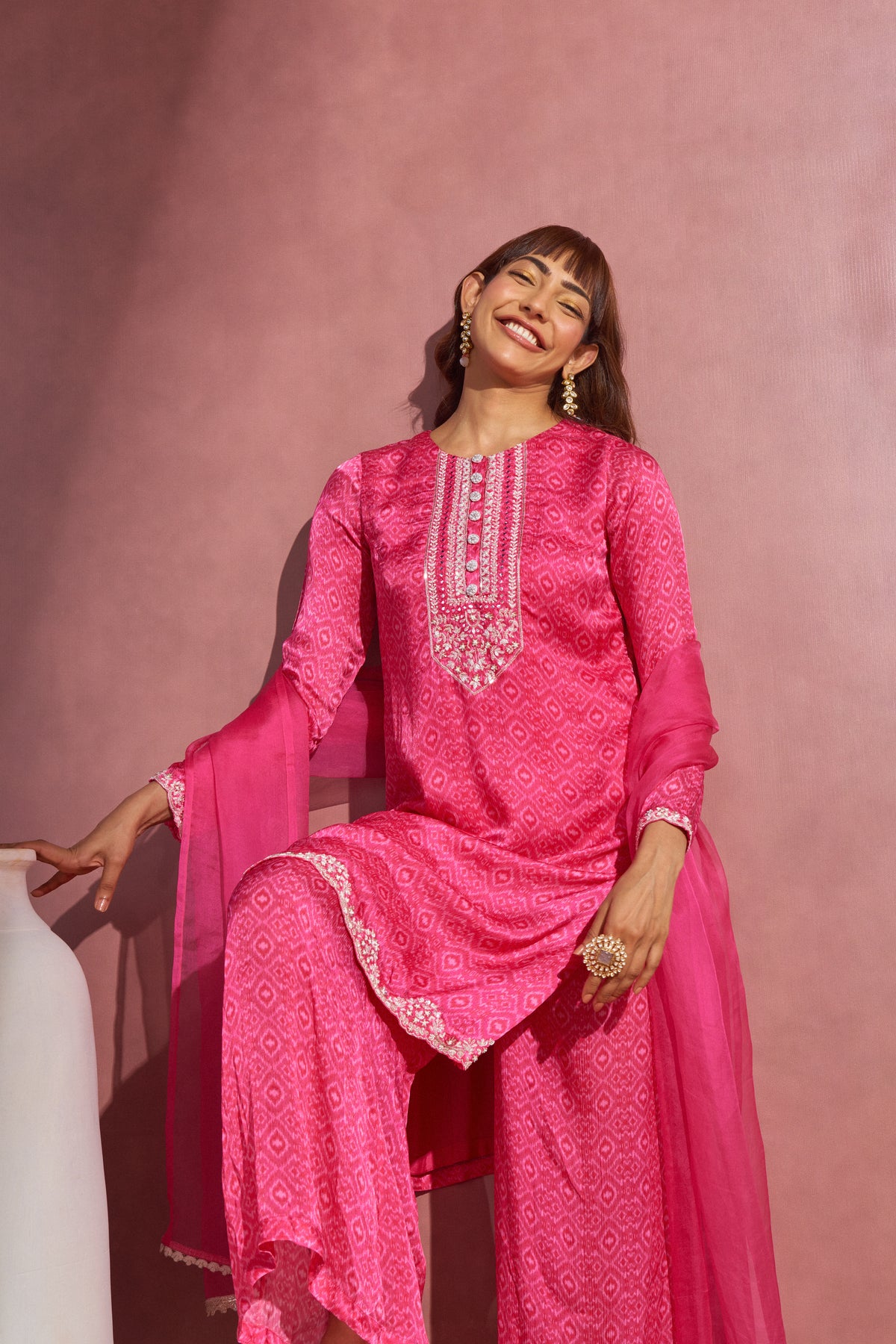 Rani Pink Ikkat Kurta Set