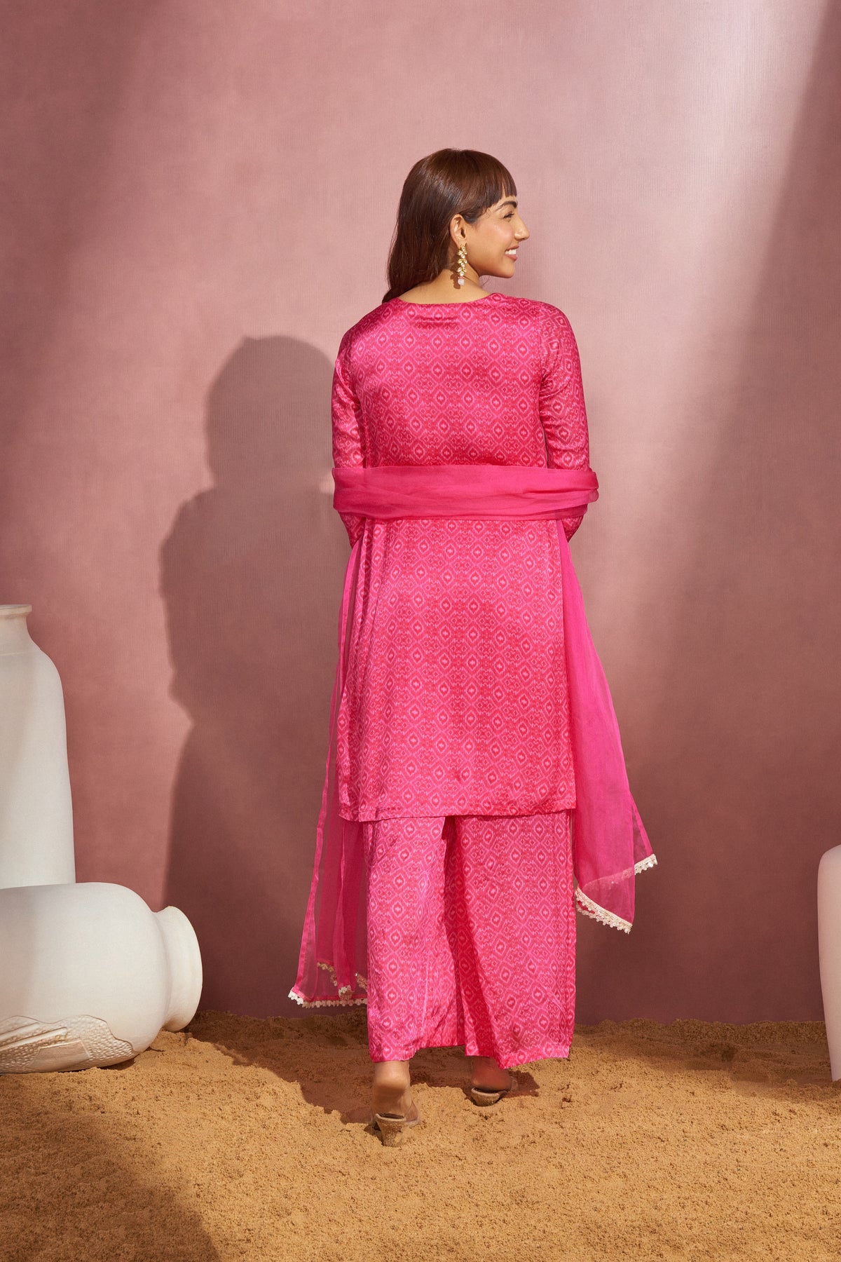 Rani Pink Ikkat Kurta Set