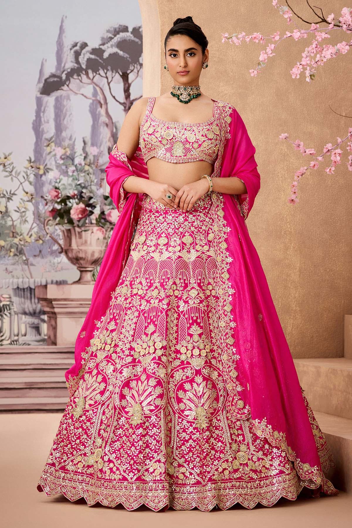 Srfz Pink 3d Lehenga Set