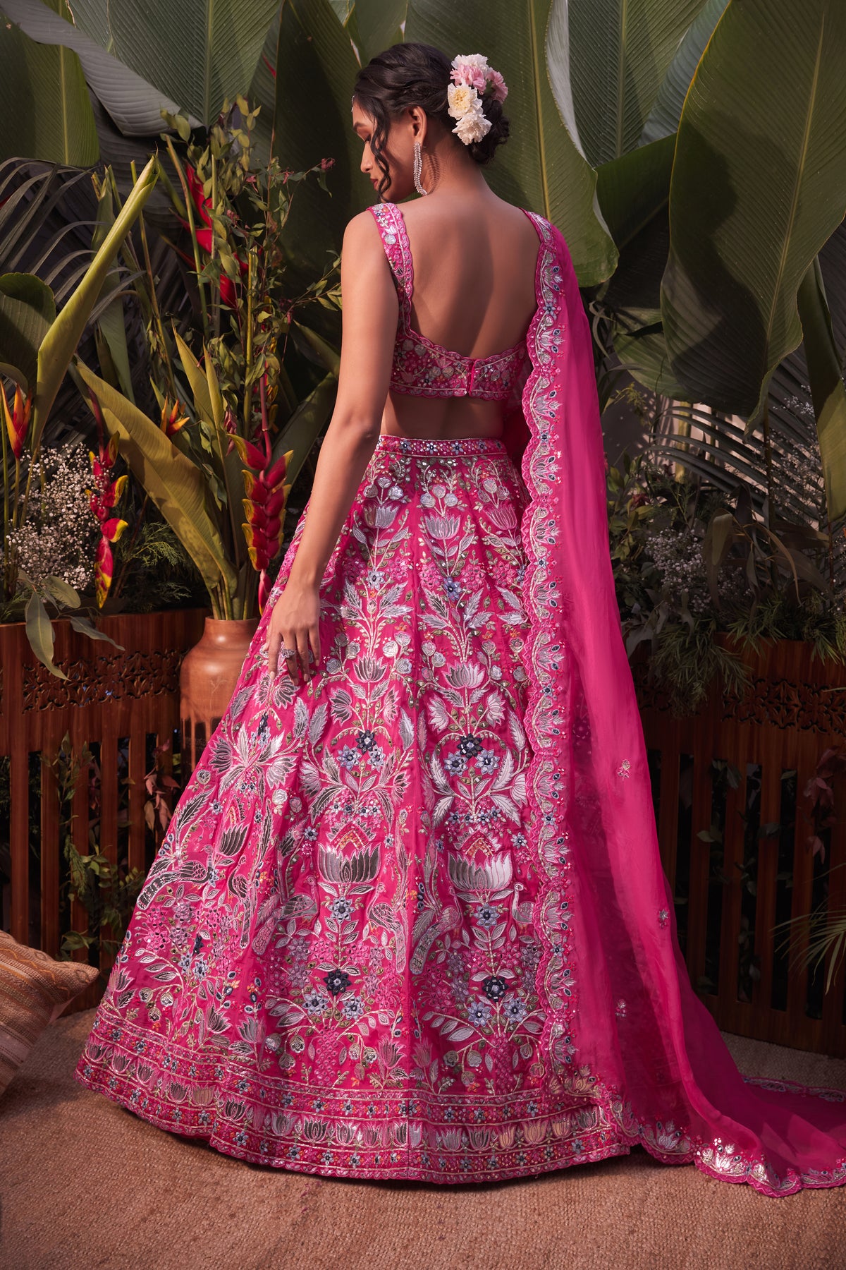 Pink tropical lotus lehenga set