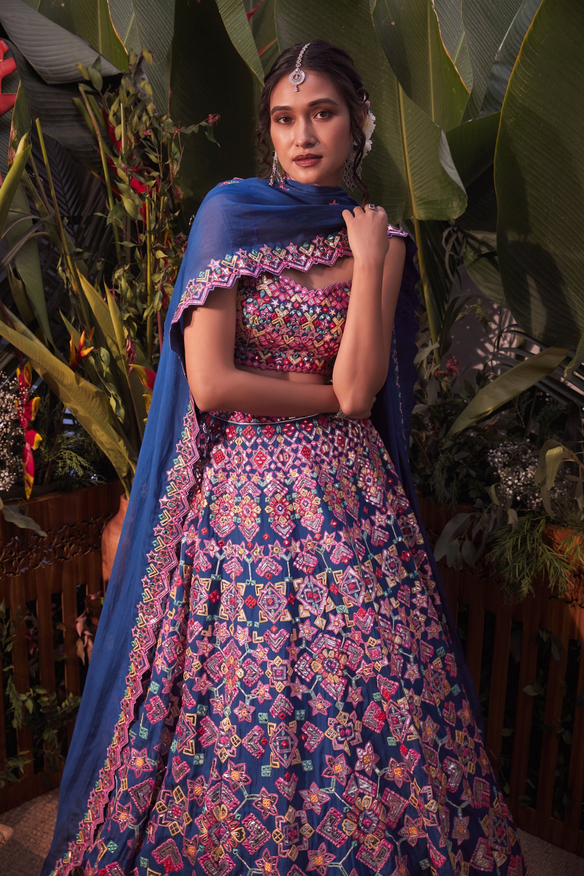 Royal blue geometric lehenga