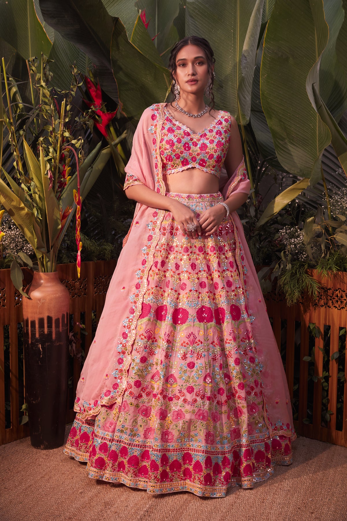 Pink applique lehenga set