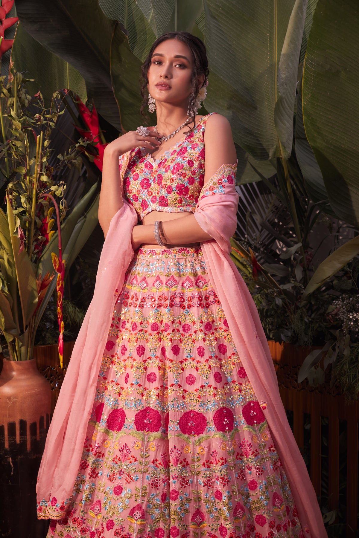 Pink applique lehenga set