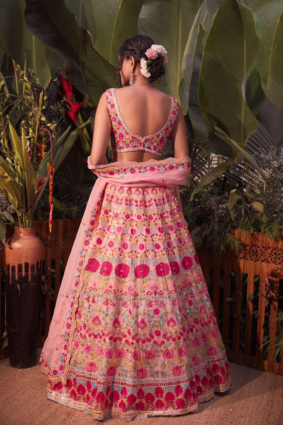 Pink applique lehenga set